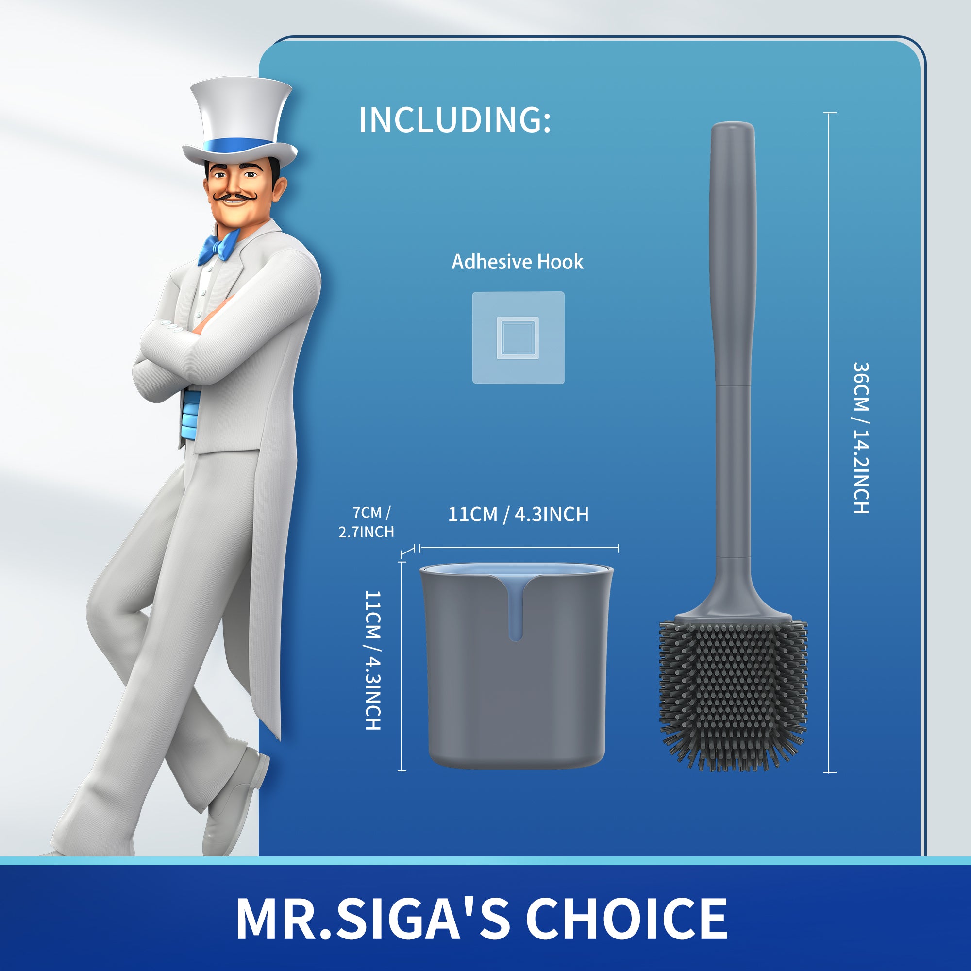 MR.SIGA Toilet Brush and Holder, Wall Mounted Toilet Brush for Bathroom Cleaning, Compact Toilet Brush with Holder Set, Gray, 1 Pack