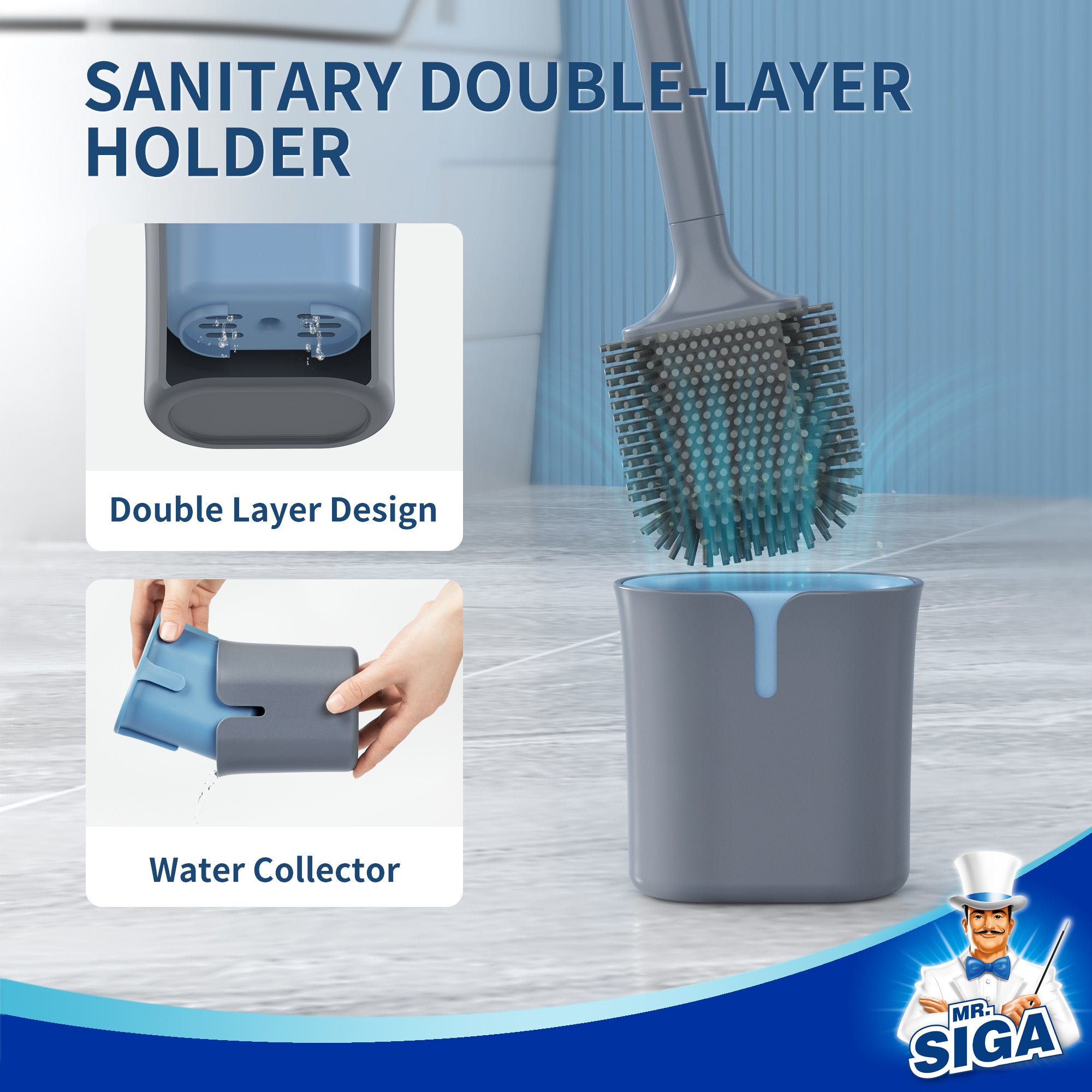 MR.SIGA Toilet Brush and Holder, Wall Mounted Toilet Brush for Bathroom Cleaning, Compact Toilet Brush with Holder Set, Gray, 1 Pack
