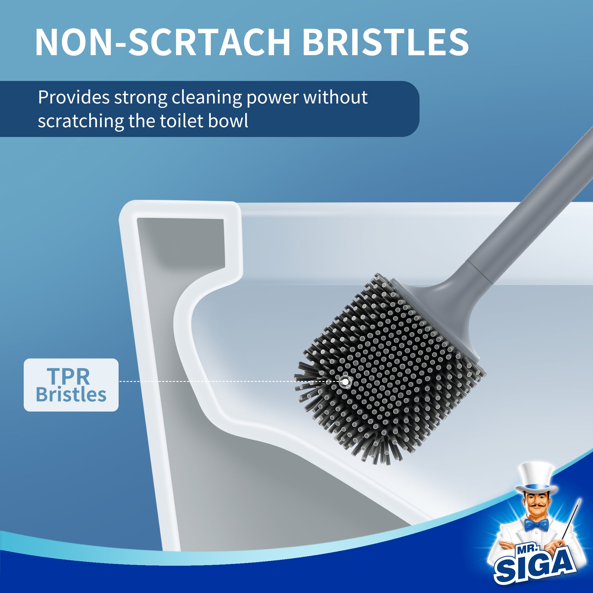 MR.SIGA Toilet Brush and Holder, Wall Mounted Toilet Brush for Bathroom Cleaning, Compact Toilet Brush with Holder Set, Gray, 1 Pack