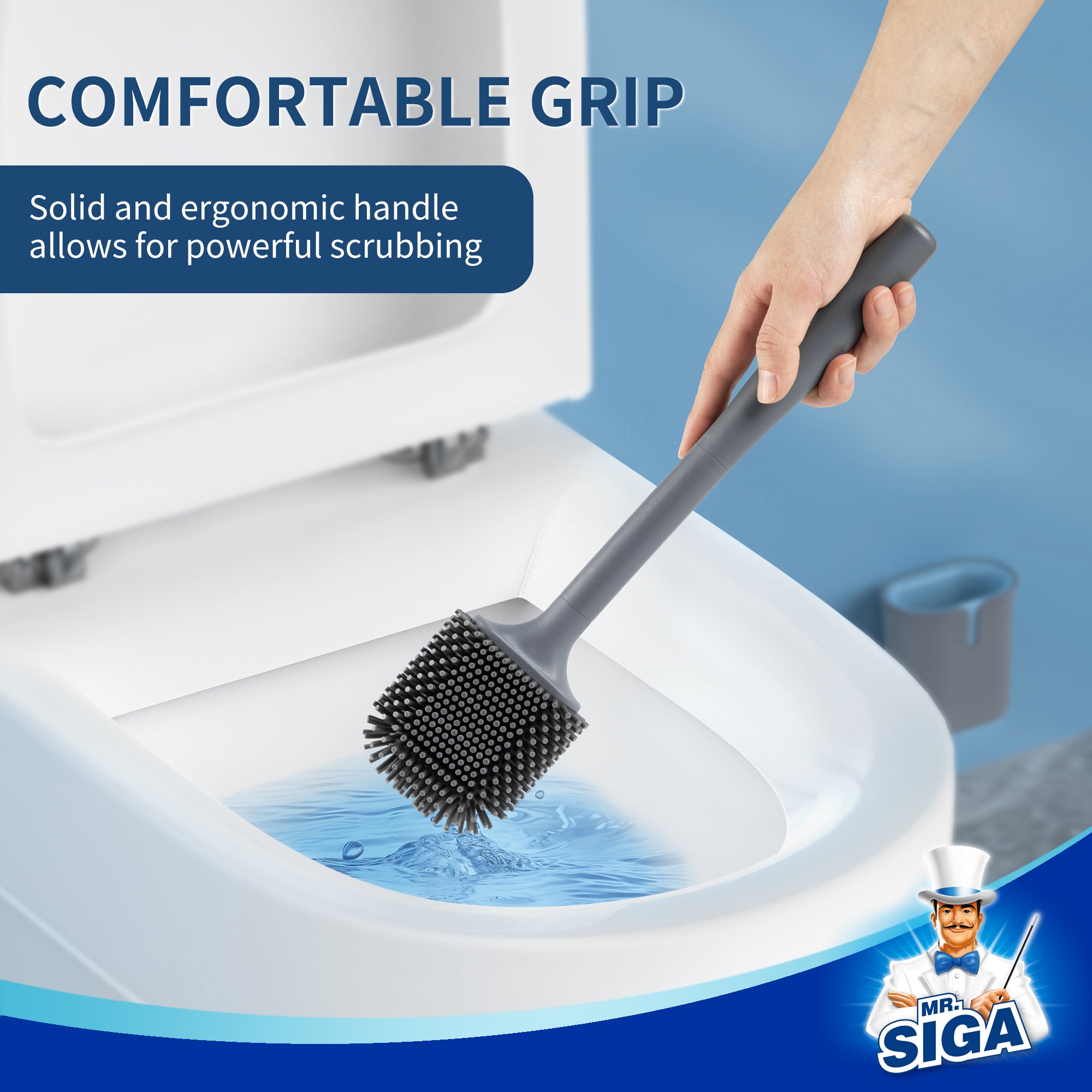 MR.SIGA Toilet Brush and Holder, Wall Mounted Toilet Brush for Bathroom Cleaning, Compact Toilet Brush with Holder Set, Gray, 1 Pack