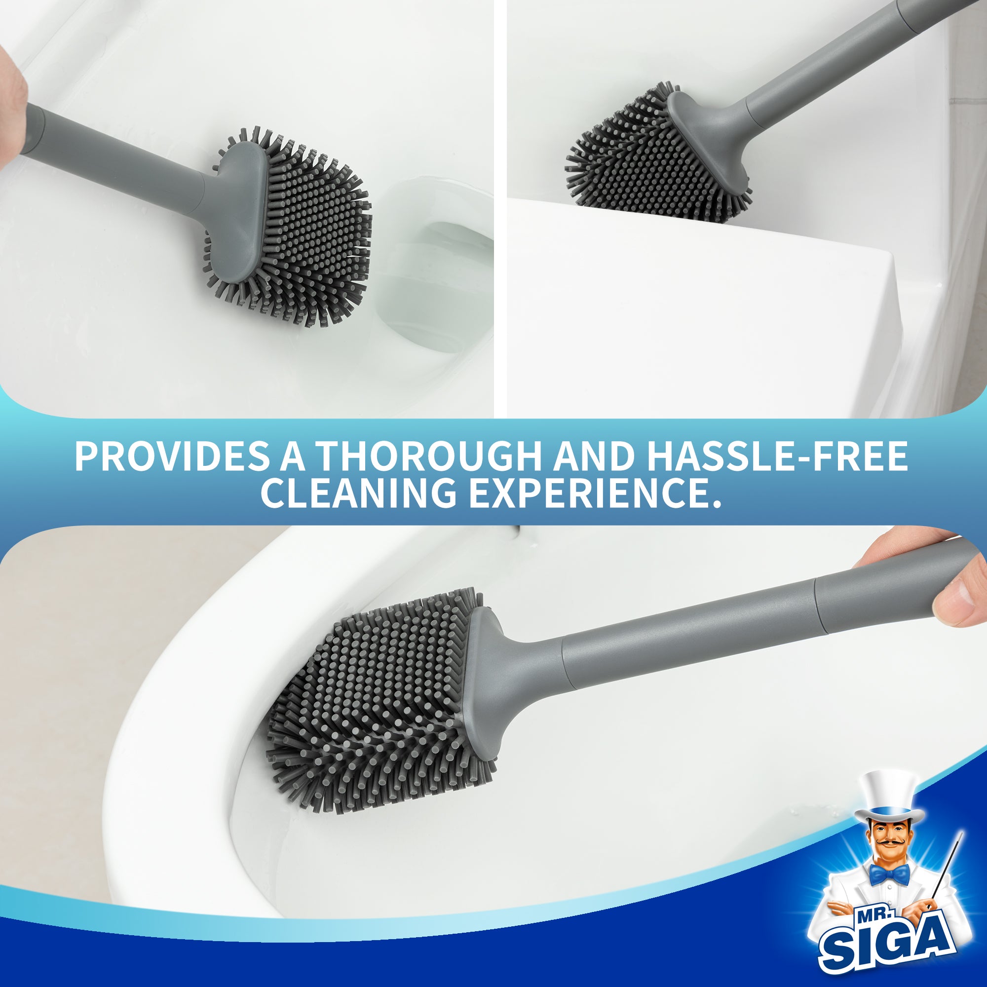 MR.SIGA Toilet Brush and Holder, Wall Mounted Toilet Brush for Bathroom Cleaning, Compact Toilet Brush with Holder Set, Gray, 1 Pack