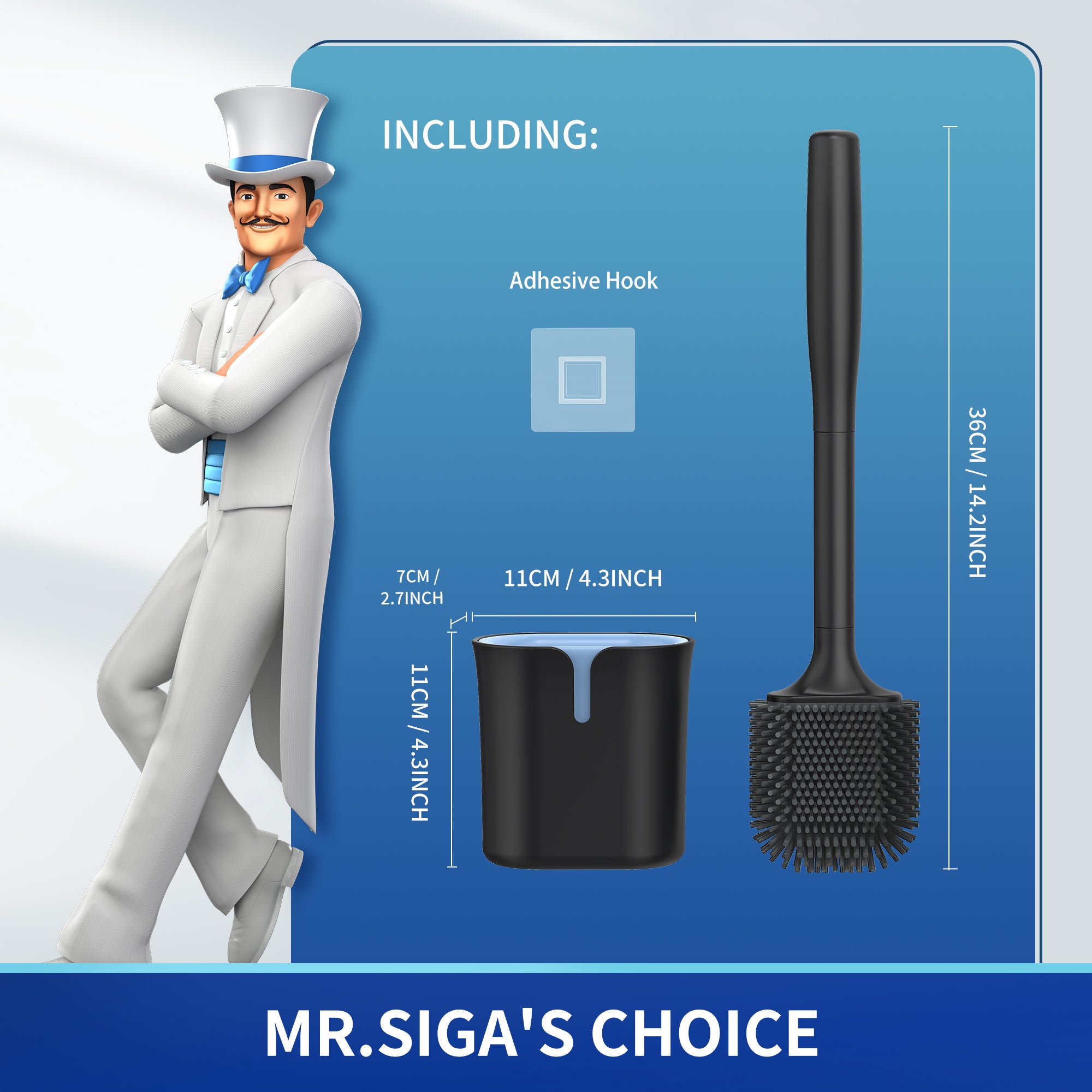 MR.SIGA Toilet Brush and Holder, Wall Mounted Toilet Brush for Bathroom Cleaning, Compact Toilet Brush with Holder Set, Black, 1 Pack