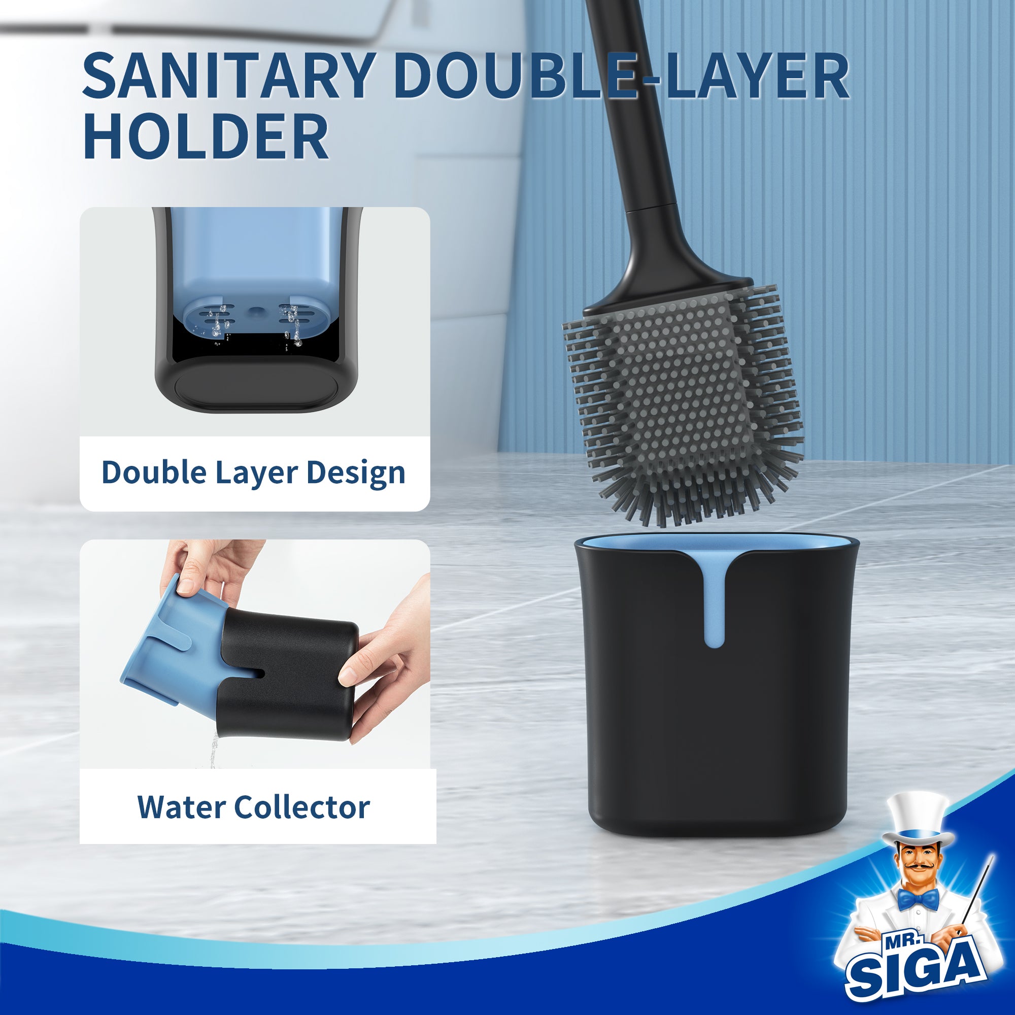 MR.SIGA Toilet Brush and Holder, Wall Mounted Toilet Brush for Bathroom Cleaning, Compact Toilet Brush with Holder Set, Black, 1 Pack