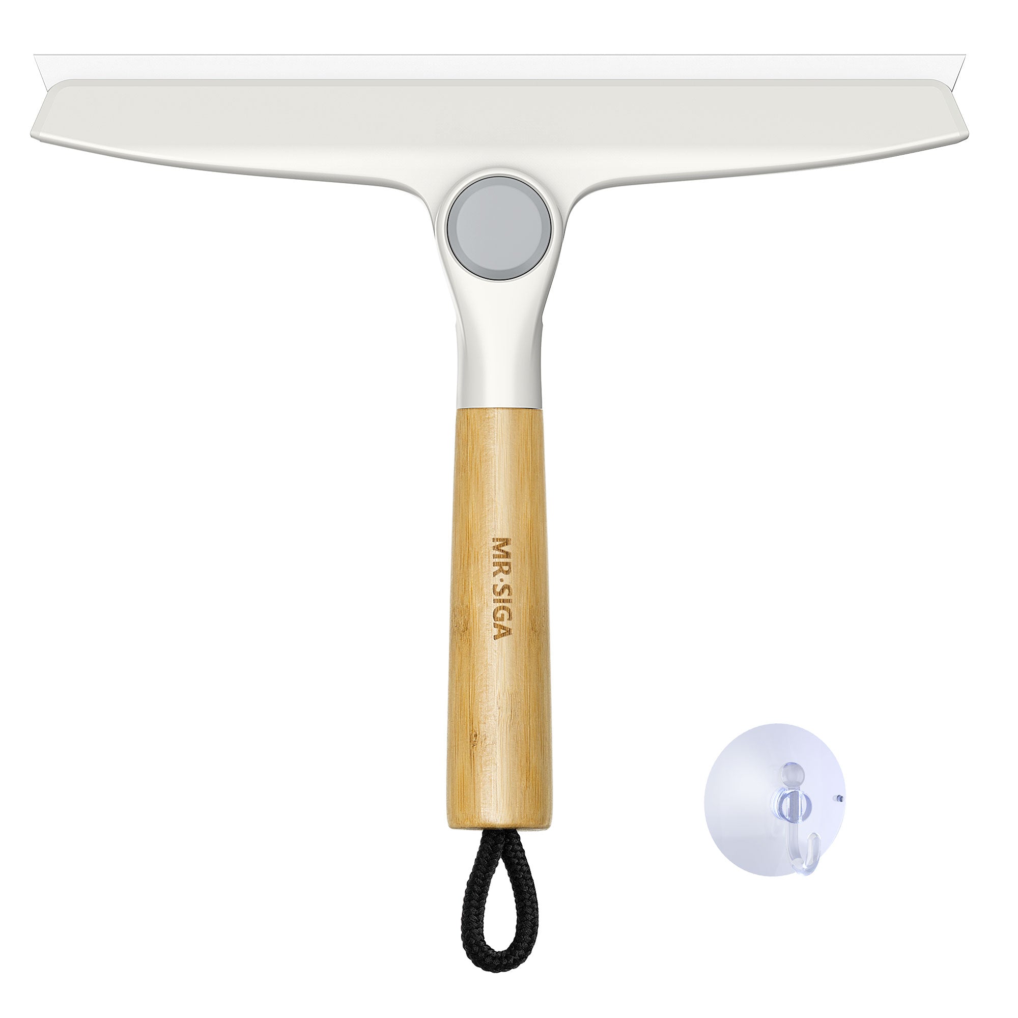 MR.SIGA All Purpose Silicone Squeegee for Shower Door, Mirror, Glass, Streak Free Shower Squeegee, Pivoting Bamboo Handle, Includes 1 Suction Hook, 10 inch Wide, 1 Pack