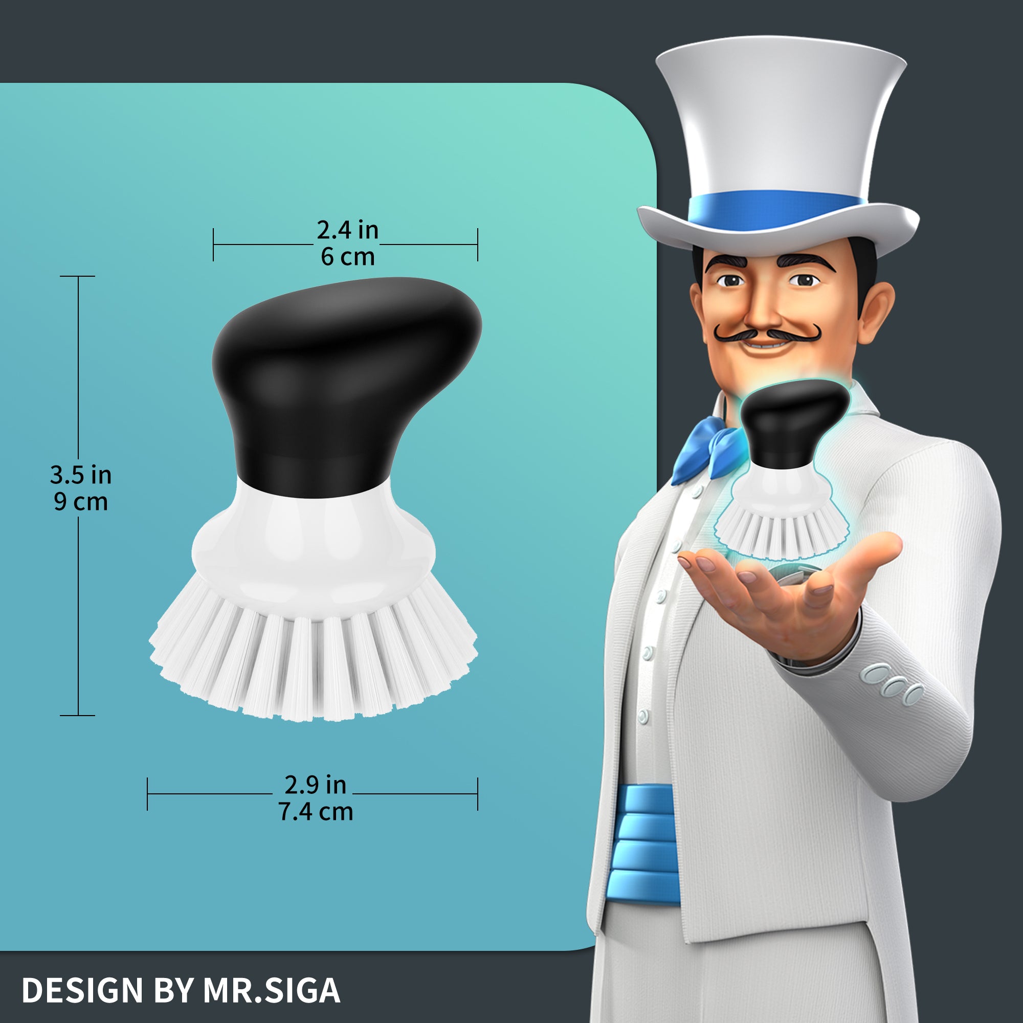 MR.SIGA Dish Scrub Brush, Palm Brush Dish Scrubber with Ergonomic Grip, Kitchen Brushes for Dishes, White, Pack of 2
