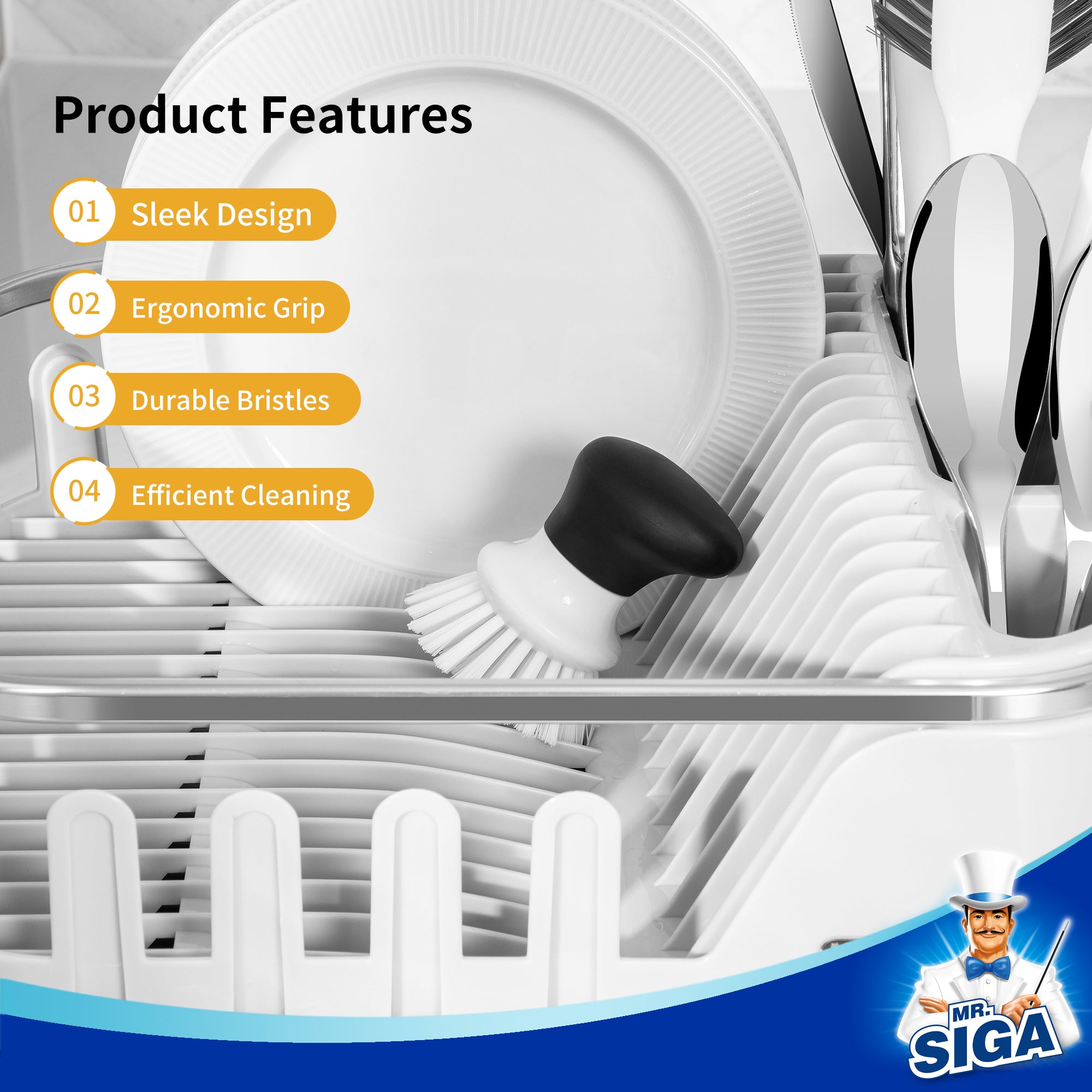 MR.SIGA Dish Scrub Brush, Palm Brush Dish Scrubber with Ergonomic Grip, Kitchen Brushes for Dishes, White, Pack of 2