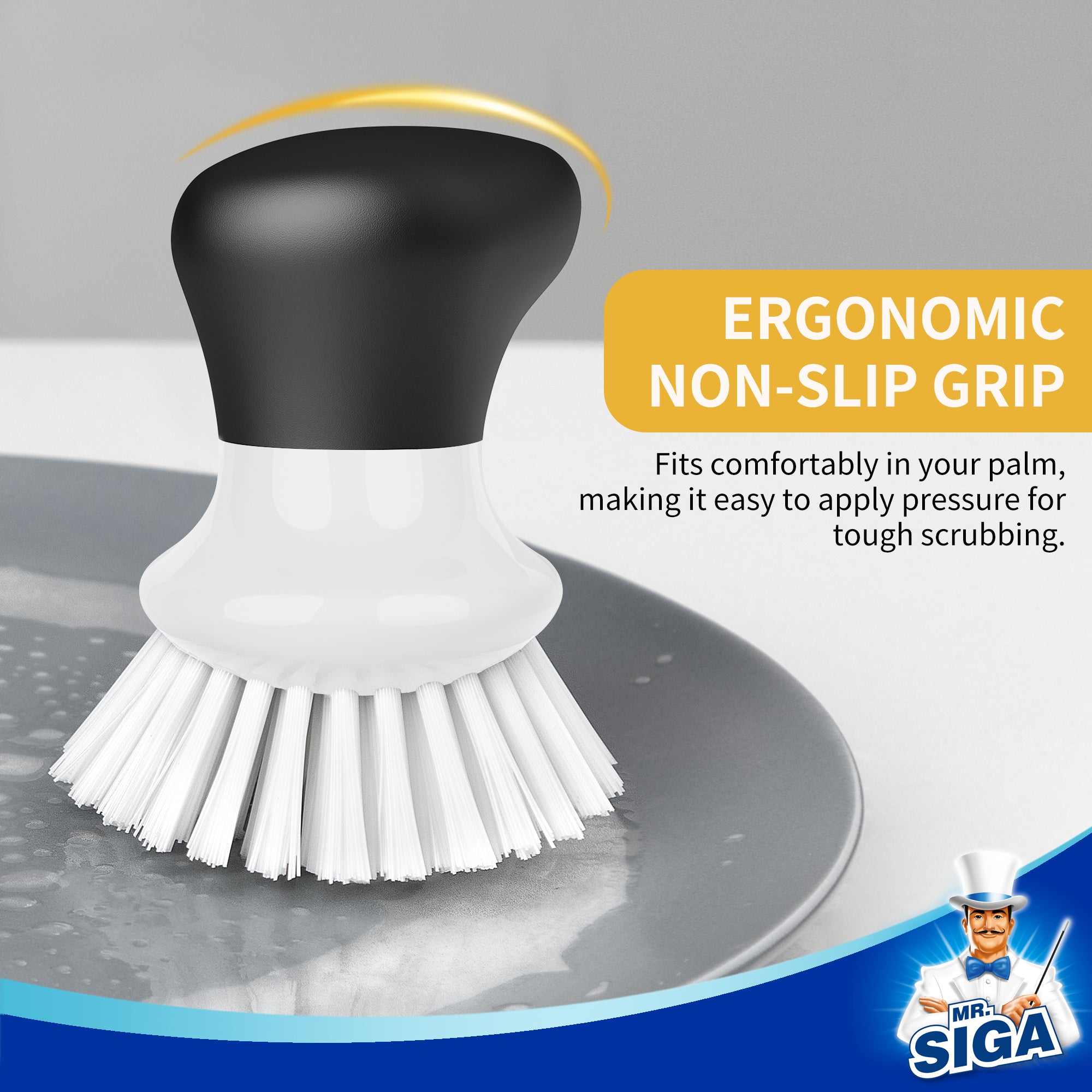 MR.SIGA Dish Scrub Brush, Palm Brush Dish Scrubber with Ergonomic Grip, Kitchen Brushes for Dishes, White, Pack of 2