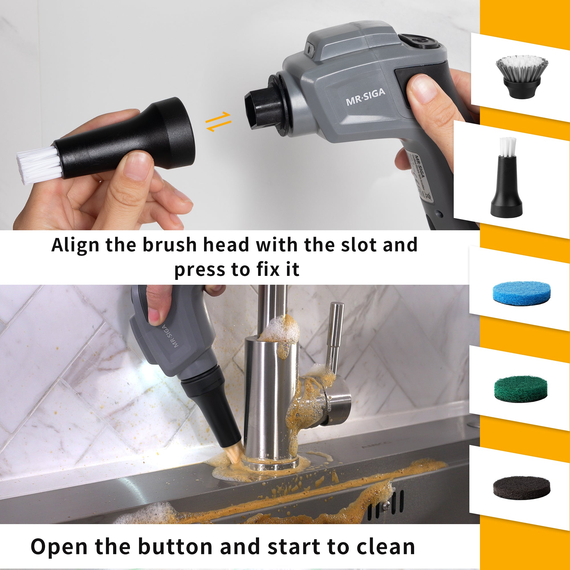 MR.SIGA Elektrischer Spin Scrubber, Detailbürsten-Nachfüllpackungen, 3er-Pack