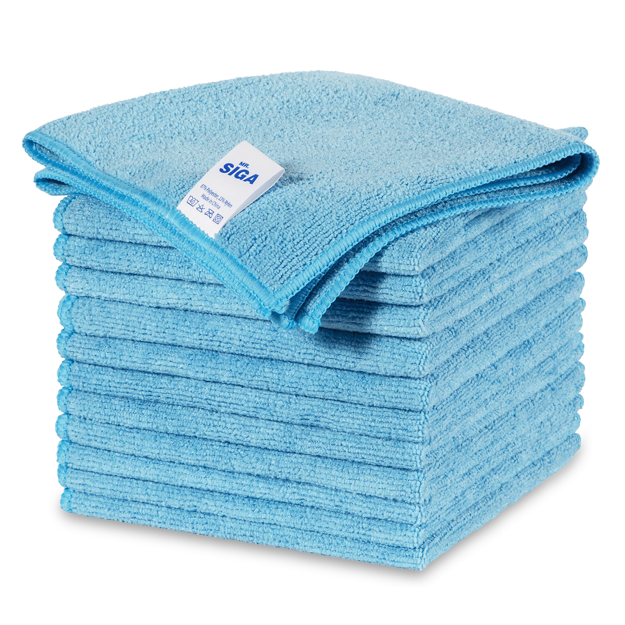 MR.SIGA Mikrofaser-Reinigungstücher, Allzweck-Mikrofasertücher für Oberflächen, streifenfreie Putzlappen, 12er-Pack, Himmelblau, Größe 32 x 32 cm (12,6 x 12,6 Zoll)