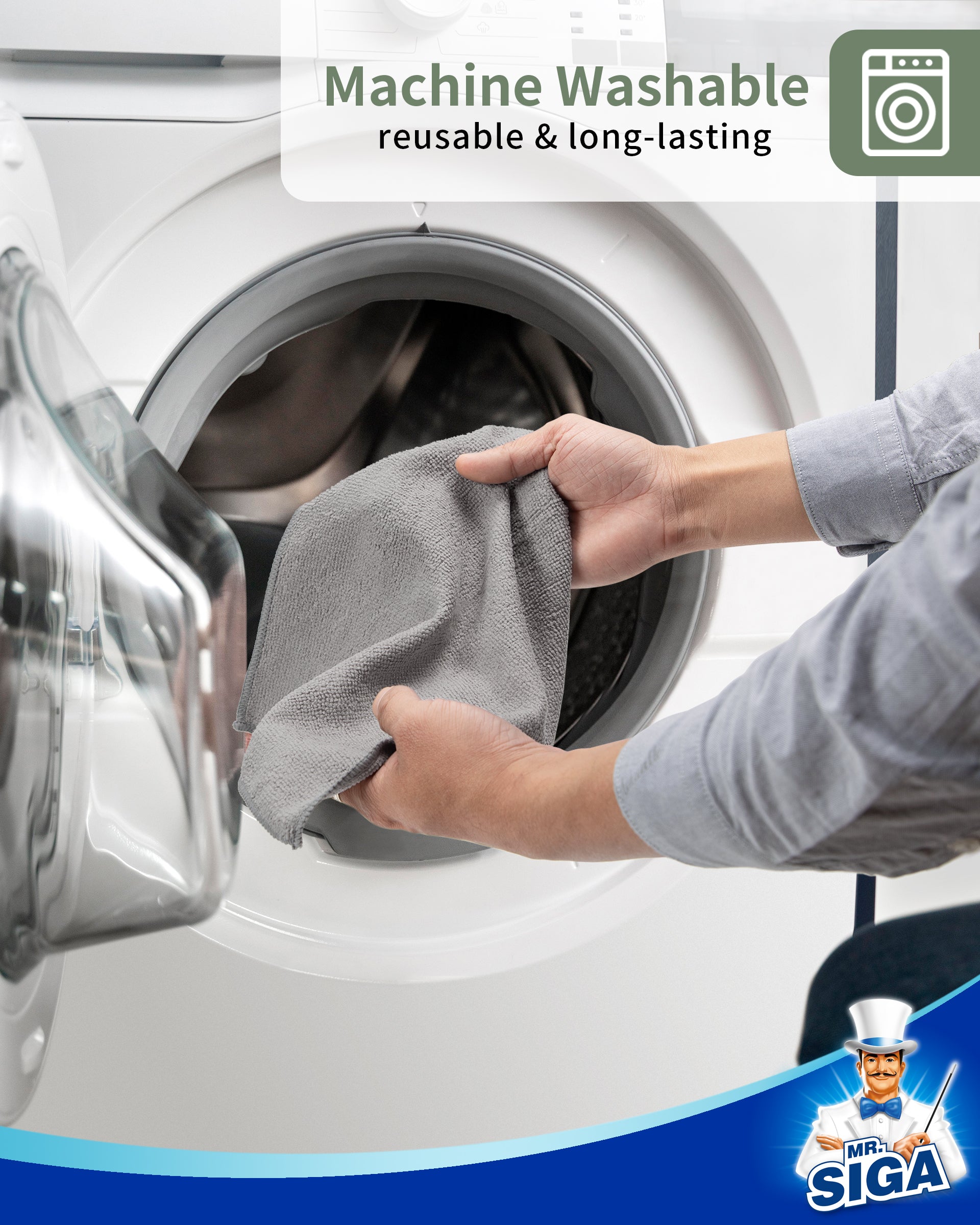 MR.SIGA Microfiber Cleaning Cloth, All-Purpose Microfiber Towels, Streak Free Cleaning Rags, Pack of 12, Gray, 11.8 x 11.8 inch