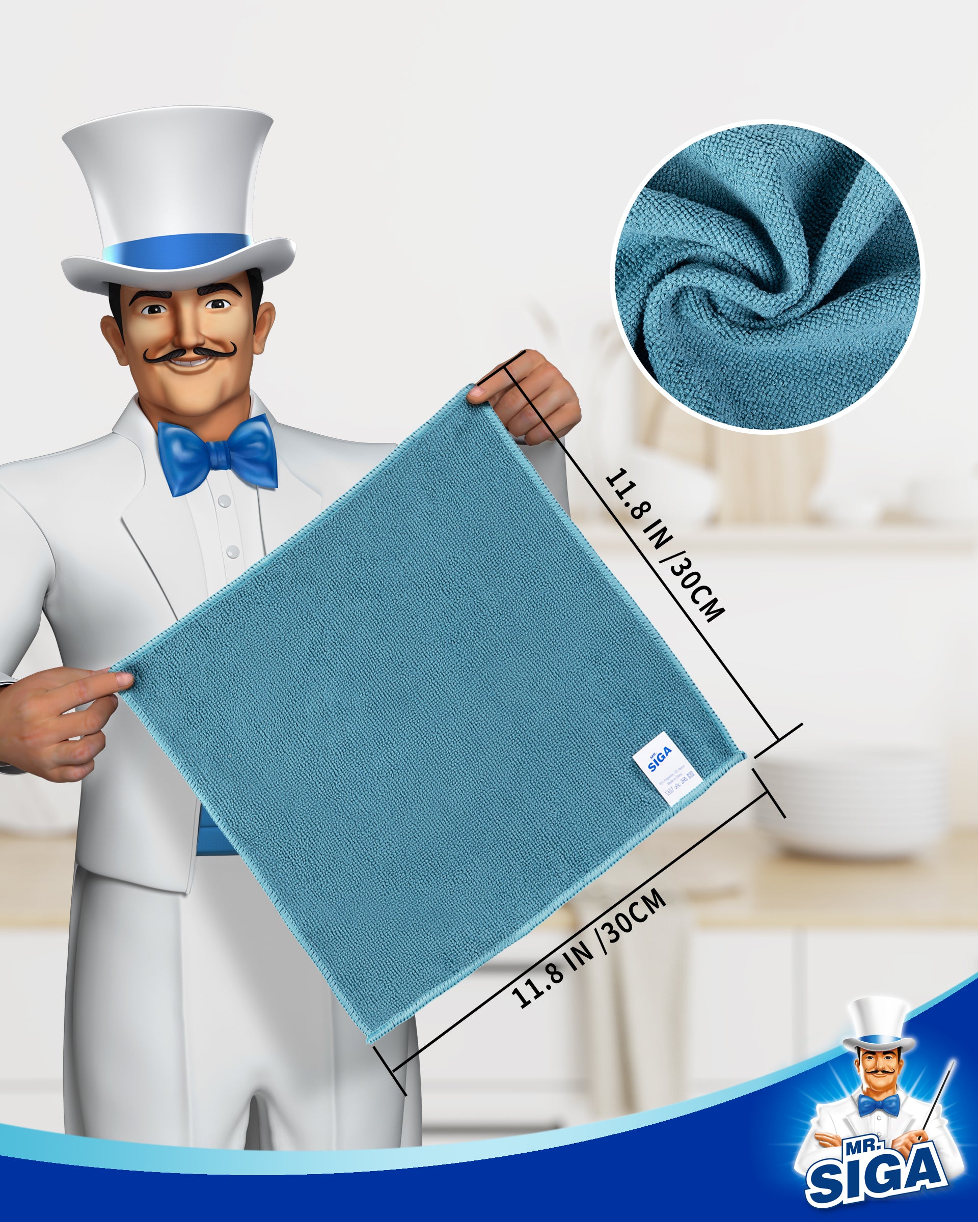 MR.Siga Microfiber Cleaning Cloth, Streak Free Cleaning Rags,All-Purpose Cleaning Towels, 50 Pack, Size 11.8"x 11.8"