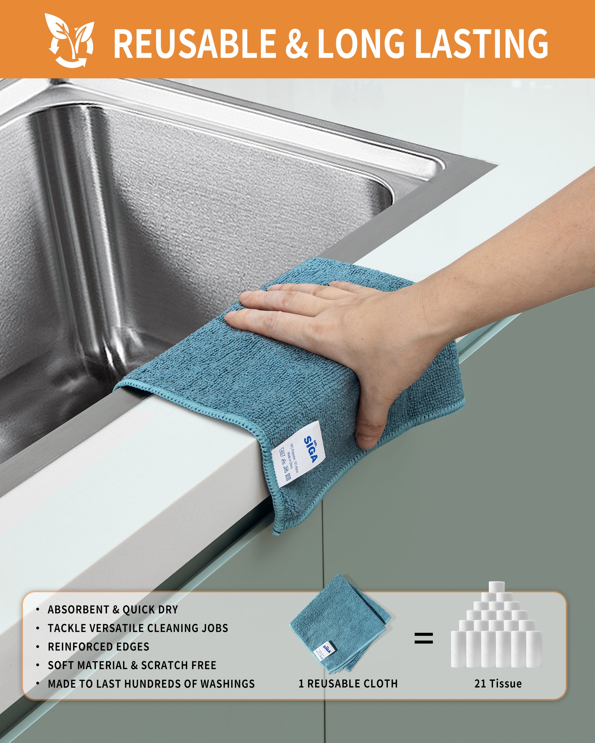 MR.SIGA Microfiber Cleaning Cloth, All-Purpose Microfiber Towels, Streak Free Cleaning Rags, Pack of 12, Navy, 11.8 x 11.8 inch