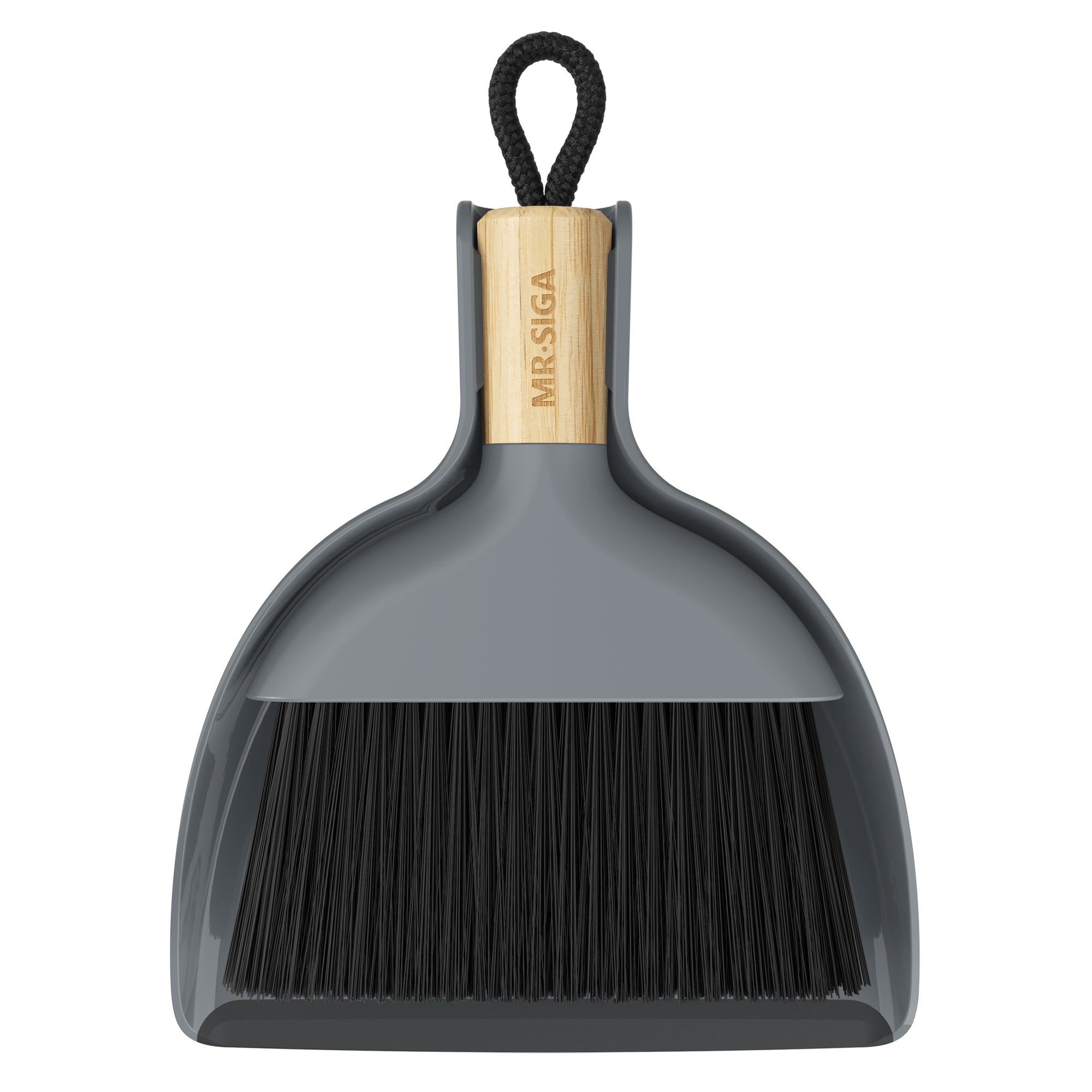 MR.SIGA Mini Dustpan and Brush Set, Portable Cleaning Brush and Dustpan Combo with Bamboo Handle, Gray, 1 Set