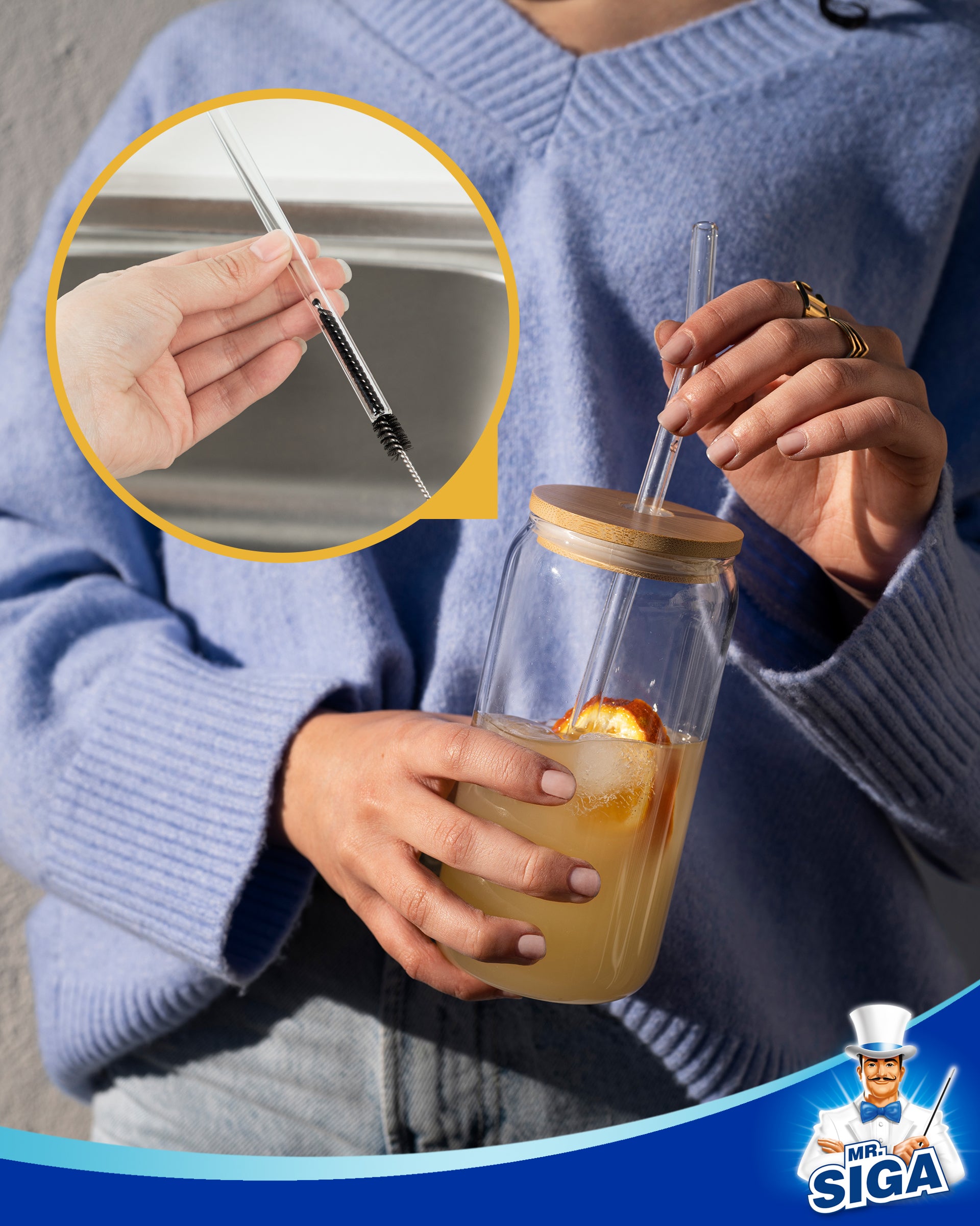 MR.SIGA Water Bottle Brush and Straw Cleaner Brush, Long Handle Bottle Cleaner Brush, 2 in 1 Bottle Cleaning Brush for Sports Bottles, Baby Bottles, Mugs, Straws, Gray