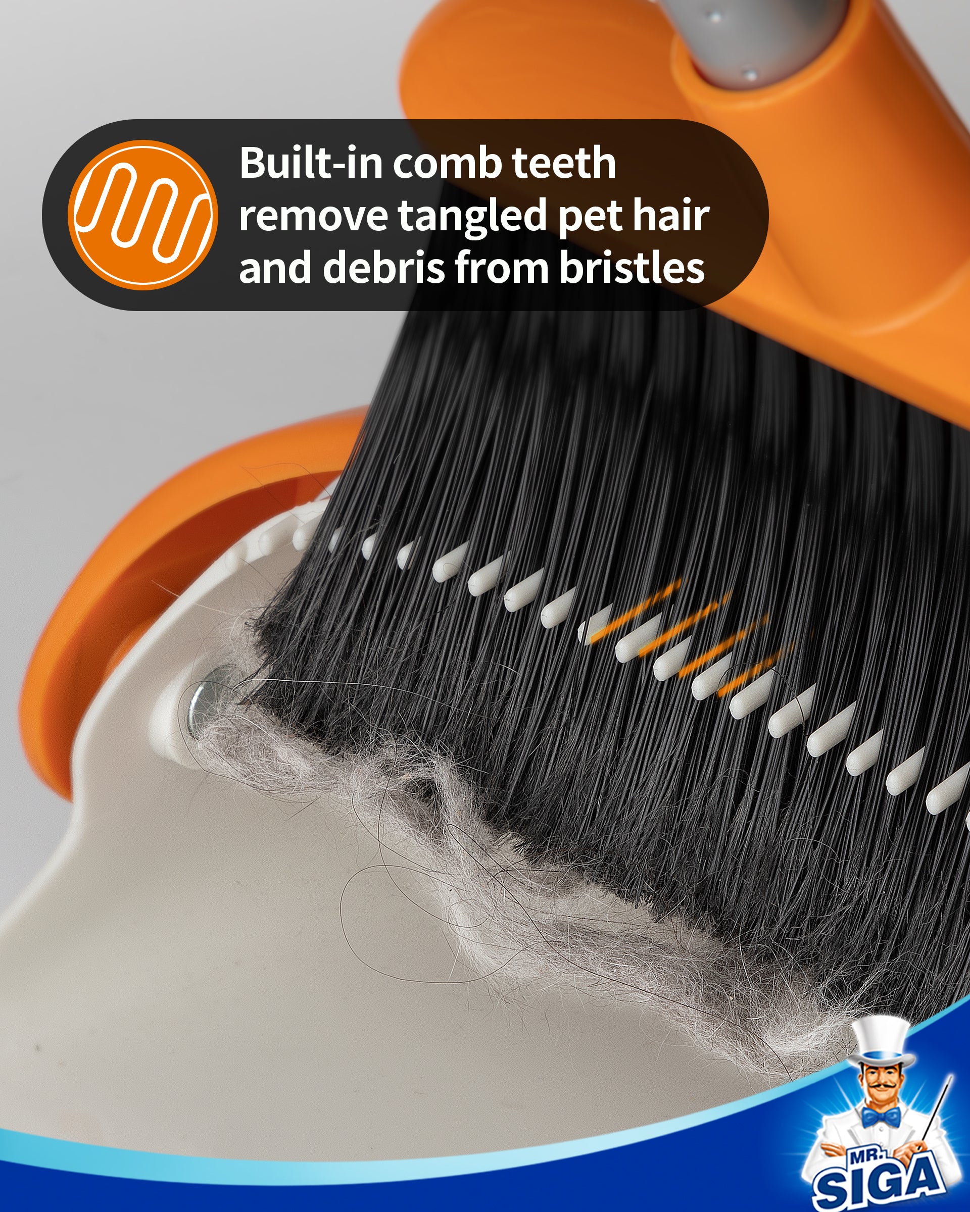 MR.SIGA Broom and Dustpan Set with Long Handle, Stand Upright Broom with Dustpan Combo for Cleaning Office, Garage, Lobby, Lightweight Sweeping Set, 51.7"(131 cm) Long Handle, White & Orange