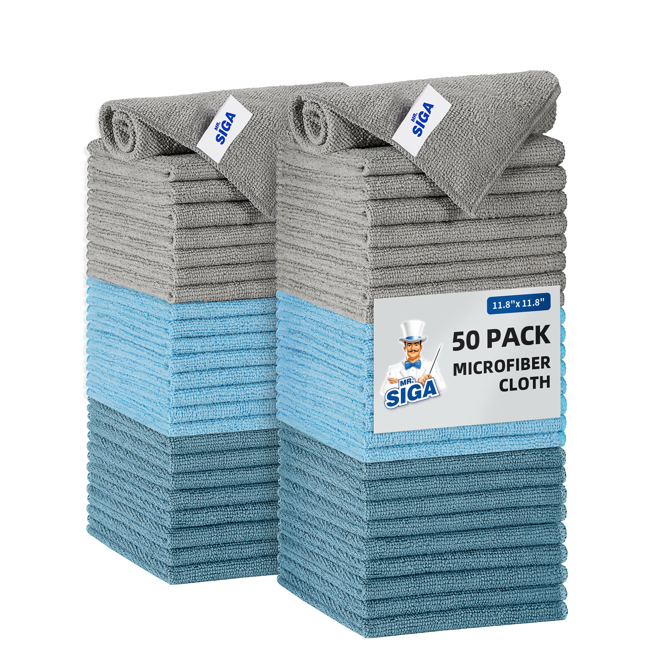 MR.Siga Microfiber Cleaning Cloth, Streak Free Cleaning Rags,All-Purpose Cleaning Towels, 50 Pack, Size 11.8"x 11.8"