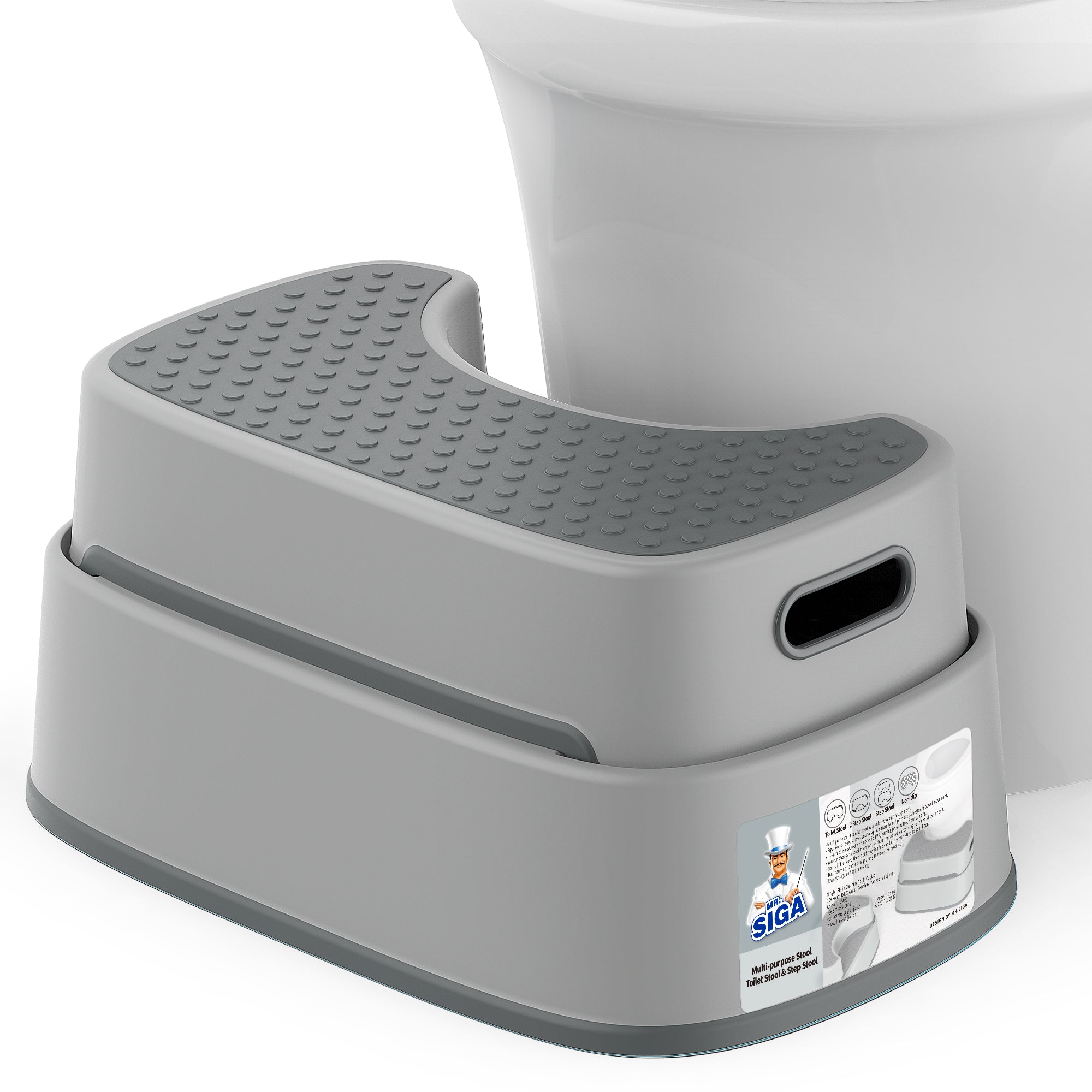 MR.SIGA Toilet Stool Squat Adult Bathroom Foot Stool, Off-White & Dark Gray | Heavy Duty Anti-Slip Bathroom Step for Improved Posture