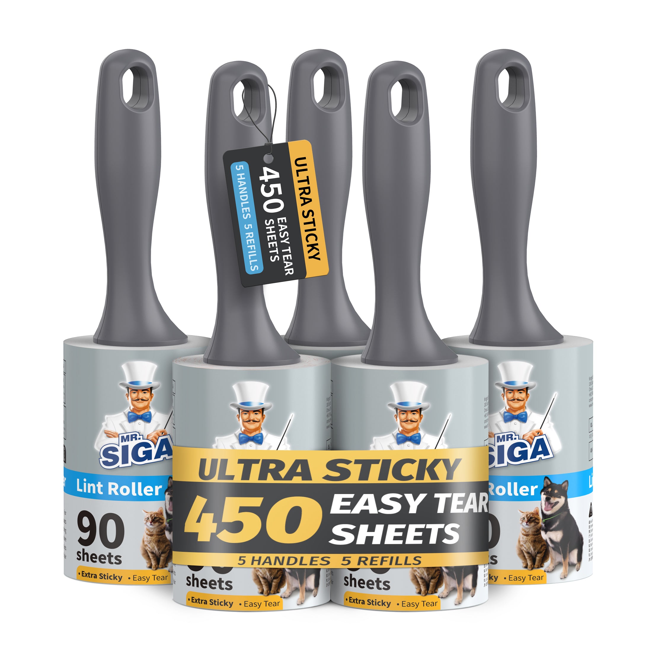 MR.Siga Lint Rollers for Pet Hair Extra Sticky, 450 Sheets with Handle, Lint Remover for Clothing