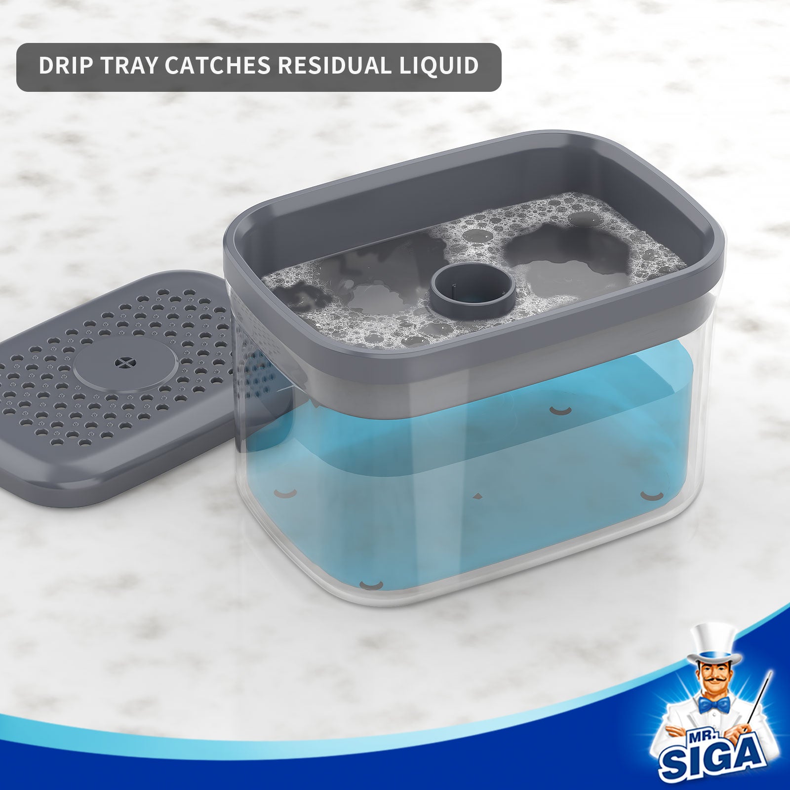 MR.SIGA 2 in 1 Premium Soap Dispenser and Sponge Holder, Dishwashing Soap Pump Dispenser for Kitchen Countertop, Gray