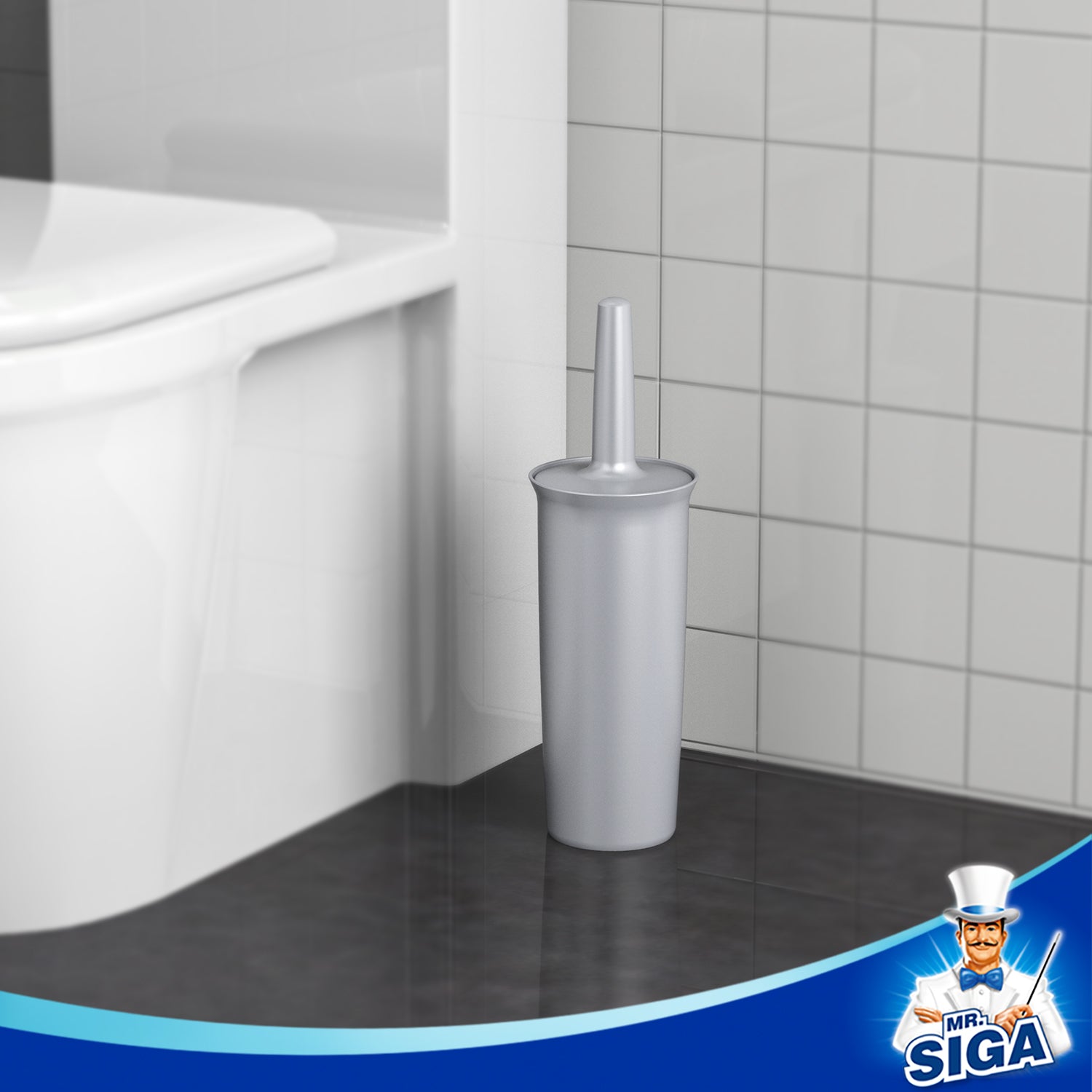 MR.SIGA Toilet Bowl Brush and Holder for Bathroom, Silver, 1 Pack
