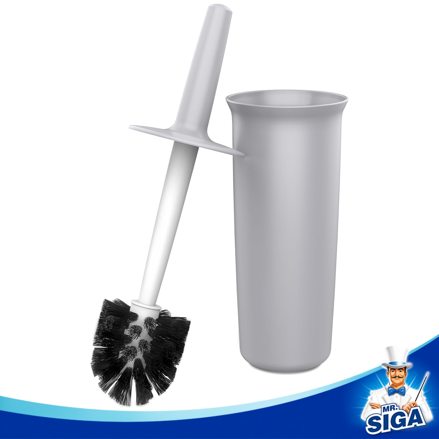 MR.SIGA Toilet Bowl Brush and Holder for Bathroom, Silver, 1 Pack