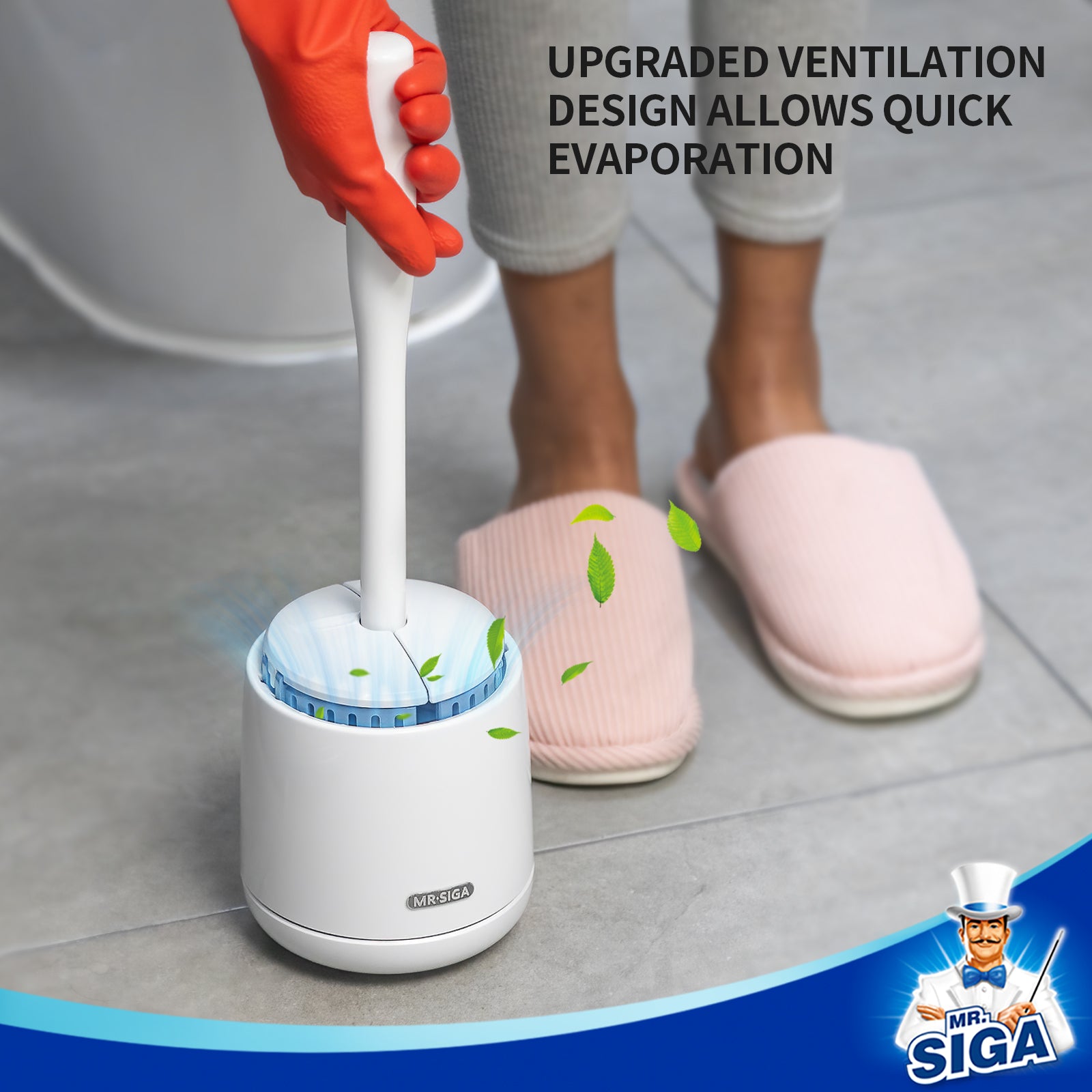 MR.SIGA Toilet Bowl Brush and Holder, Premium Quality, with Solid Handle and Durable Bristles for Bathroom Cleaning, White, 1 Pack