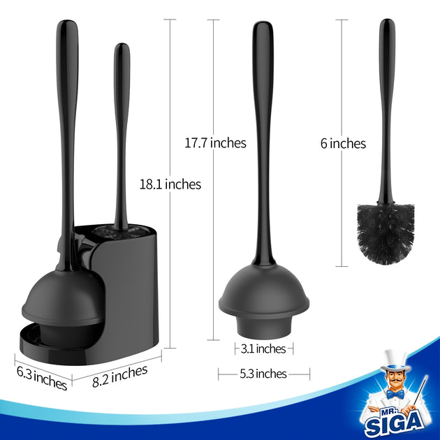 MR.SIGA Toilet Plunger and Bowl Brush Combo for Bathroom Cleaning, Black, 2 Sets