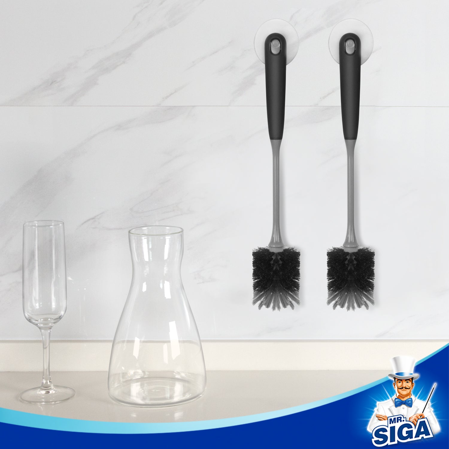 MR.SIGA Flaschenbürste mit langem Griff, flexible Scheuerbürste für Flaschen, Glaswaren, 2er-Pack