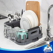 MR.SIGA Dish Drying Rack for Kitchen Counter, Compact Dish Drainer with Drainboard, Utensil Holder and Cup Rack, Grey