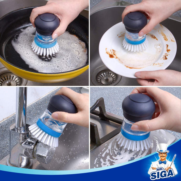 MR.SIGA Soap Dispensing Palm Brush for Dish Pot Pan Sink Cleaning,2Pcs