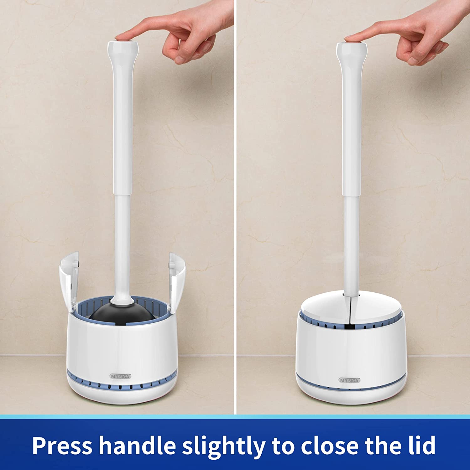 MR.SIGA Toilet Plunger with Holder, Heavy Duty Toilet Plunger and Holder Combo for Bathroom Cleaning, White