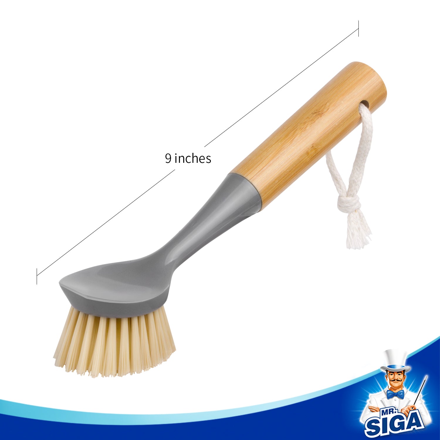 MR.SIGA Dish Brush with Bamboo Handle Built-in Scraper, Pack of 2