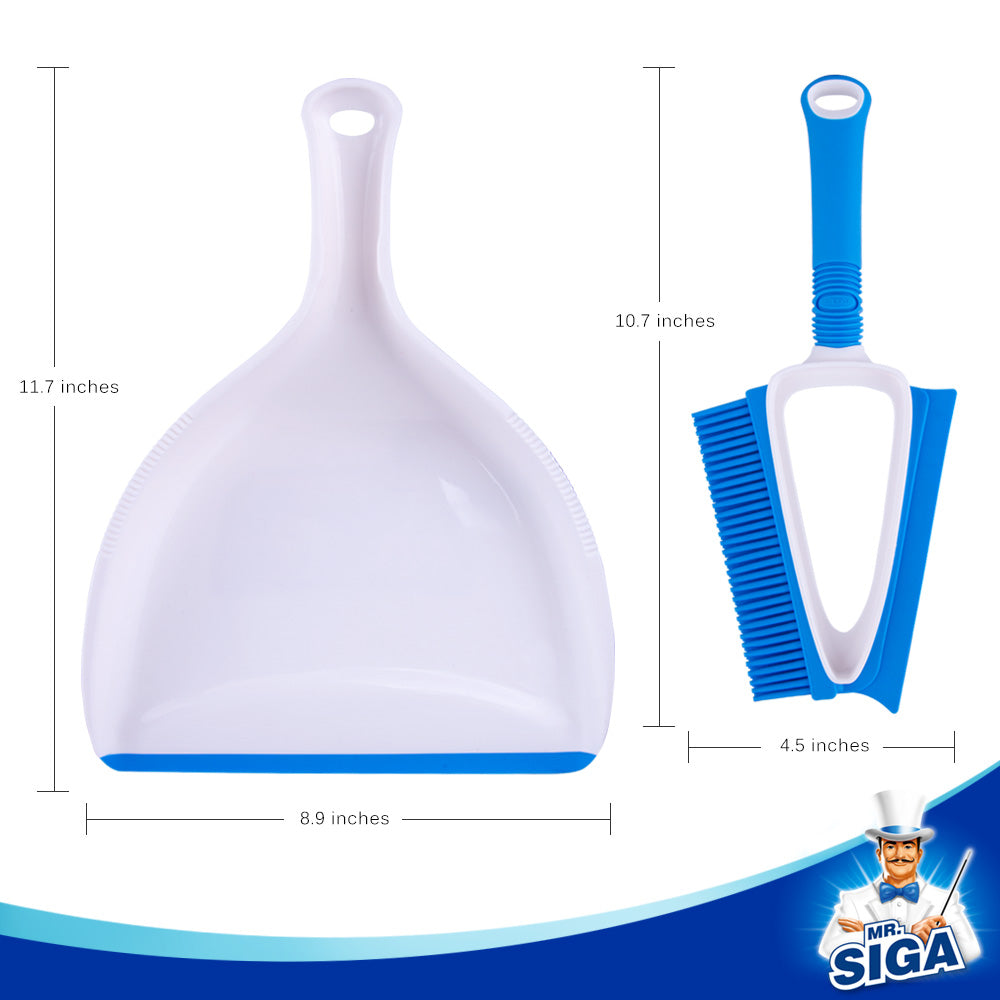 MR.SIGA Soft Bristle Brush/Scrubber with Dustpan, Blue & White,1 Set
