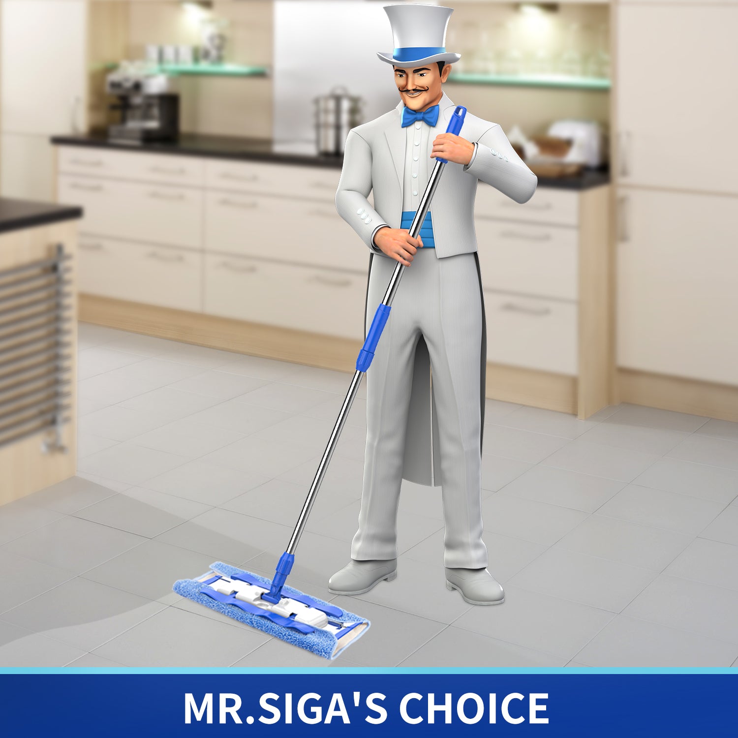 MR.SIGA Professional Microfiber Mop for Hardwood, Laminate, Tile Floor Cleaning, Stainless Steel Telescopic Handle - 3 Reusable Flat Mop Refills and 1 Dirt Removal Scrubber Included