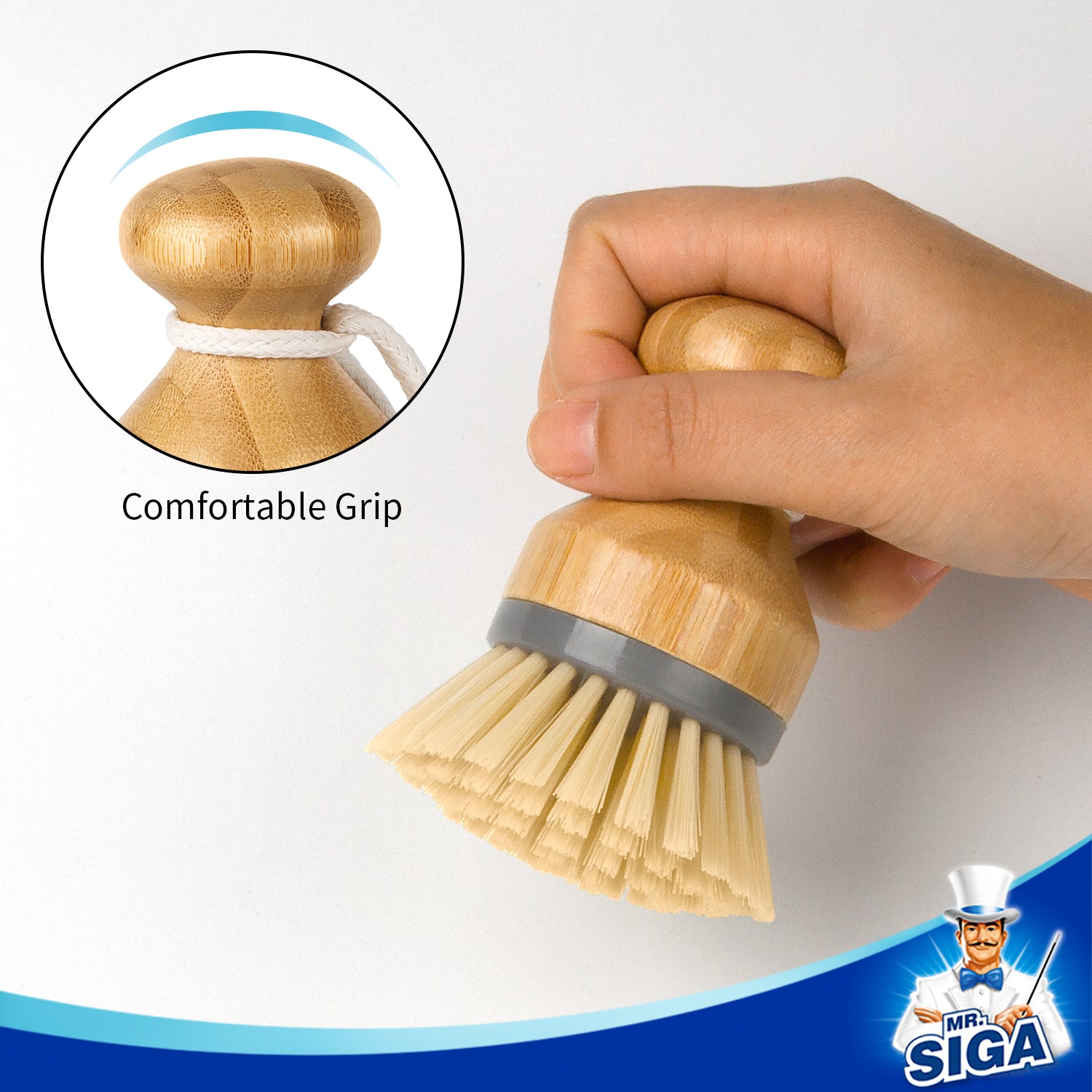MR.SIGA Bamboo Palm Brush, Scrub Brush for Dishes Pots Pans Kitchen Sink Cleaning, Pack of 2