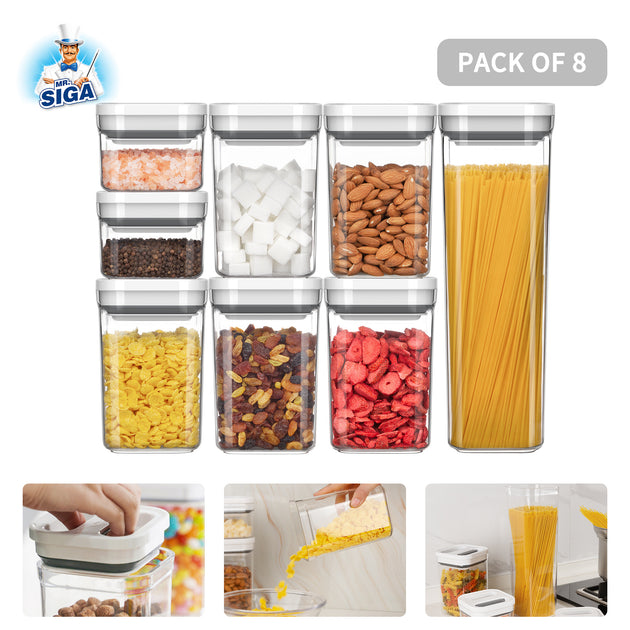 MR.SIGA 8 Piece Airtight Food Storage Container Set, One-Handed Airtight Plastic  Containers