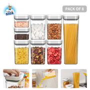 MR.SIGA 8 Piece Airtight Food Storage Container Set, One-Handed Airtight Plastic Containers with Lids for Cereal, Spaghettie, Pasta,White