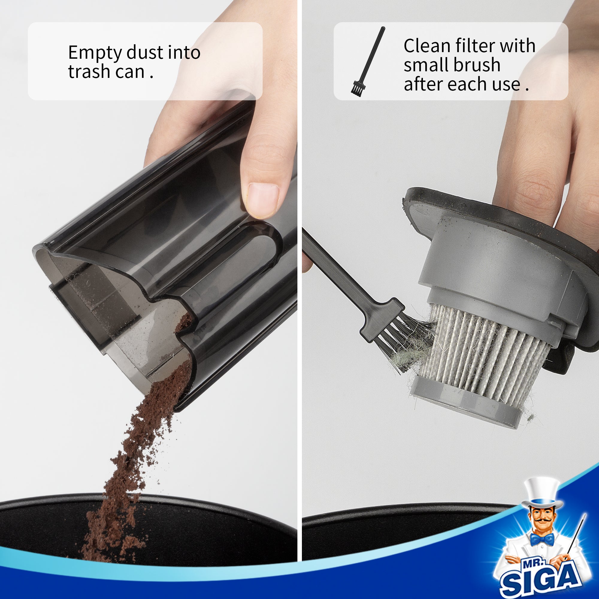 MR.SIGA Lightweight Cordless Vacuum Cleaner, for Hard Floors Dry Cleaning and Pet Hair, LED Headlights, HEPA Filter