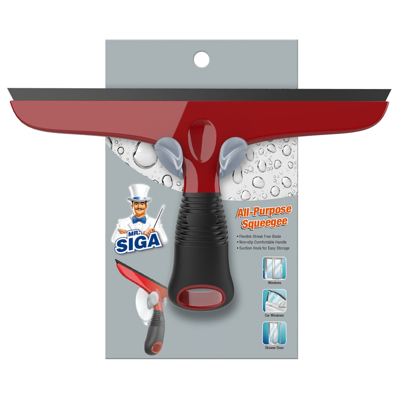 MR.SIGA Multi-Purpose Silicon Squeegee for Window, Glass, Shower Door, Car Windshield, Includes Suction Hook