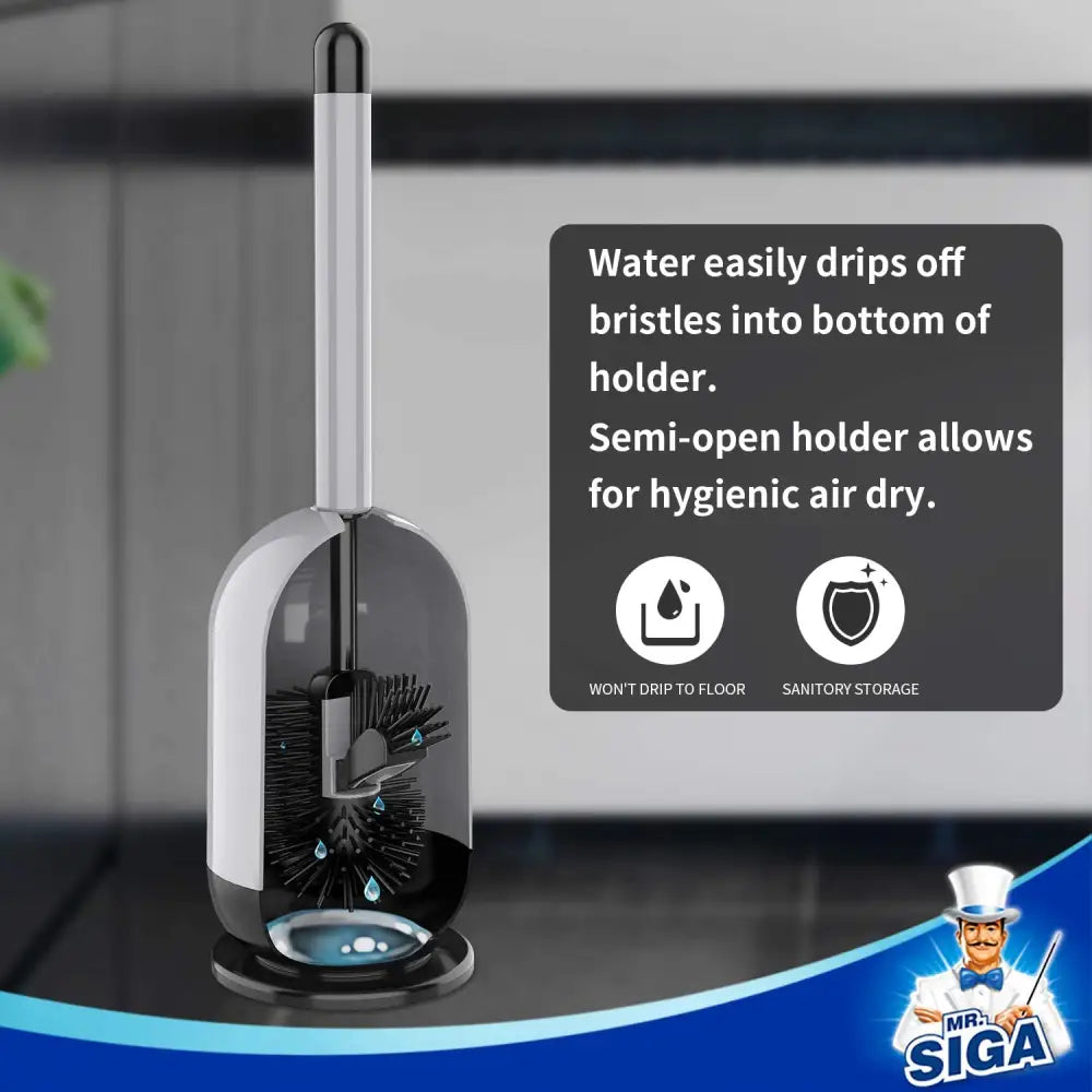 MR.SIGA Soft Bristle Toilet Brush with Holder, Gray & Black, 1Pack