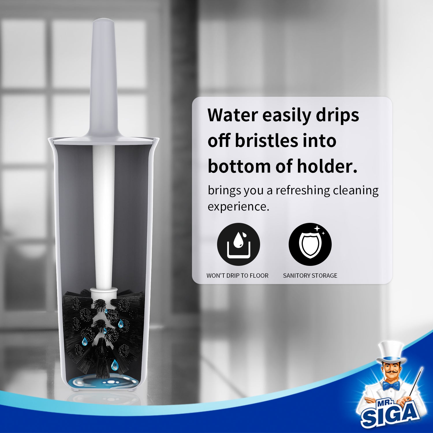 MR.SIGA Toilet Bowl Brush and Holder for Bathroom, Silver, 1 Pack