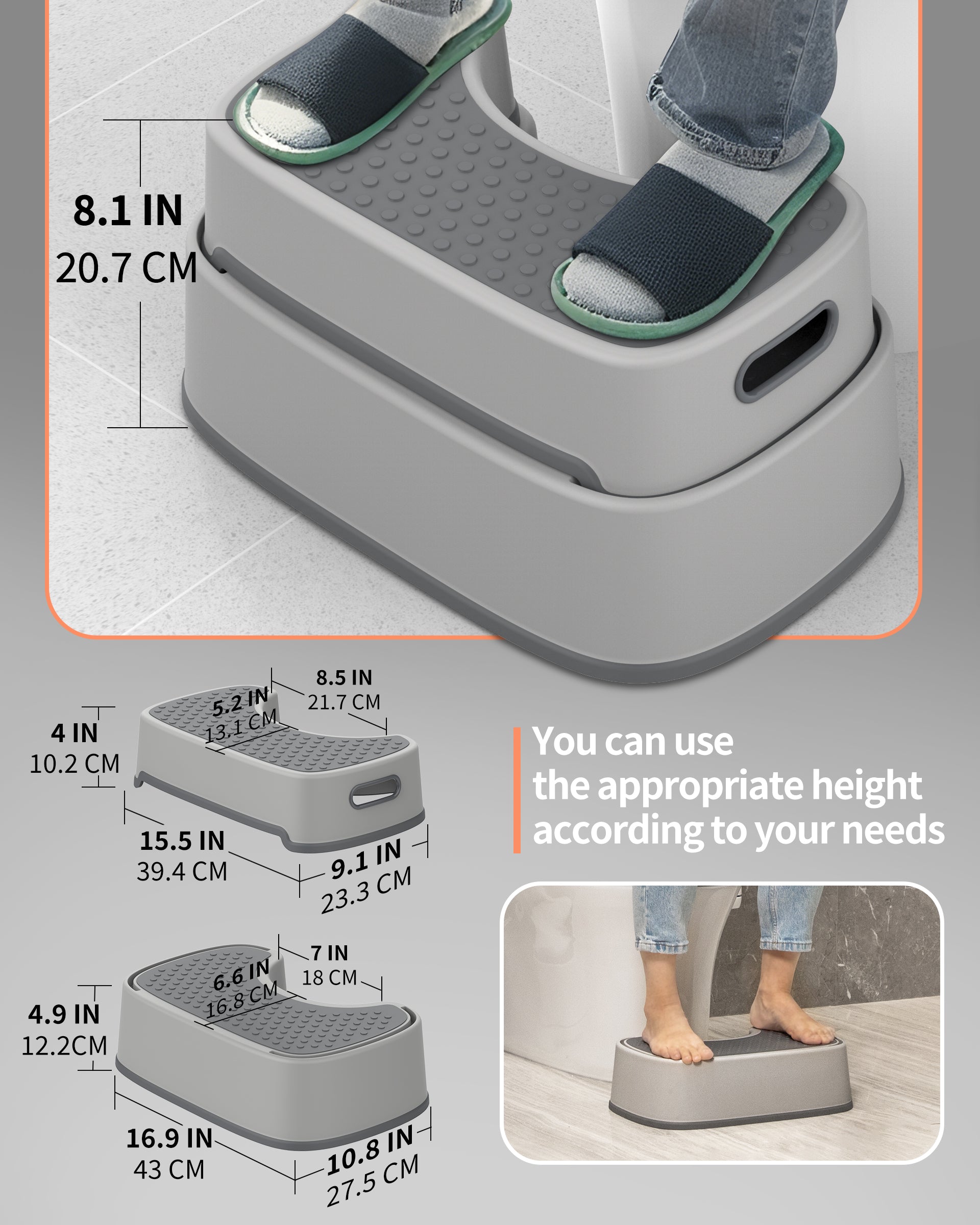 MR.SIGA Toilet Stool Squat Adult Bathroom Foot Stool, Off-White & Dark Gray | Heavy Duty Anti-Slip Bathroom Step for Improved Posture
