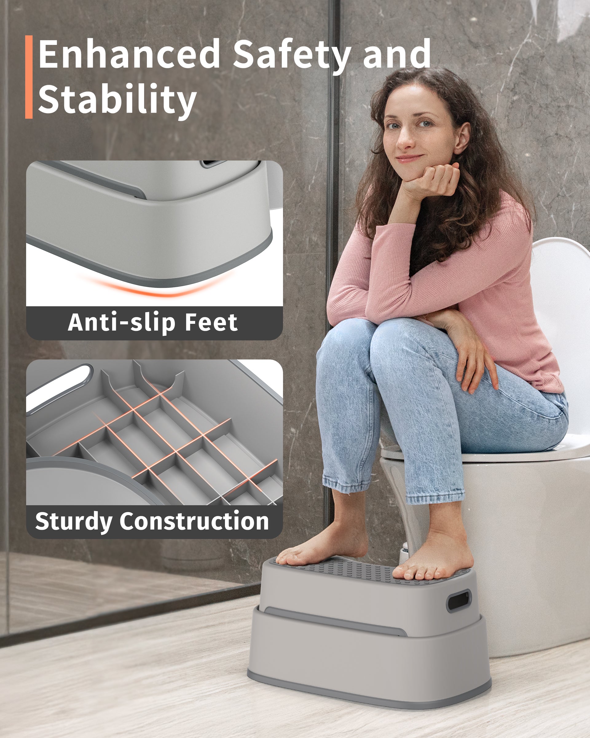 MR.SIGA Toilet Stool Squat Adult Bathroom Foot Stool, Off-White & Dark Gray | Heavy Duty Anti-Slip Bathroom Step for Improved Posture