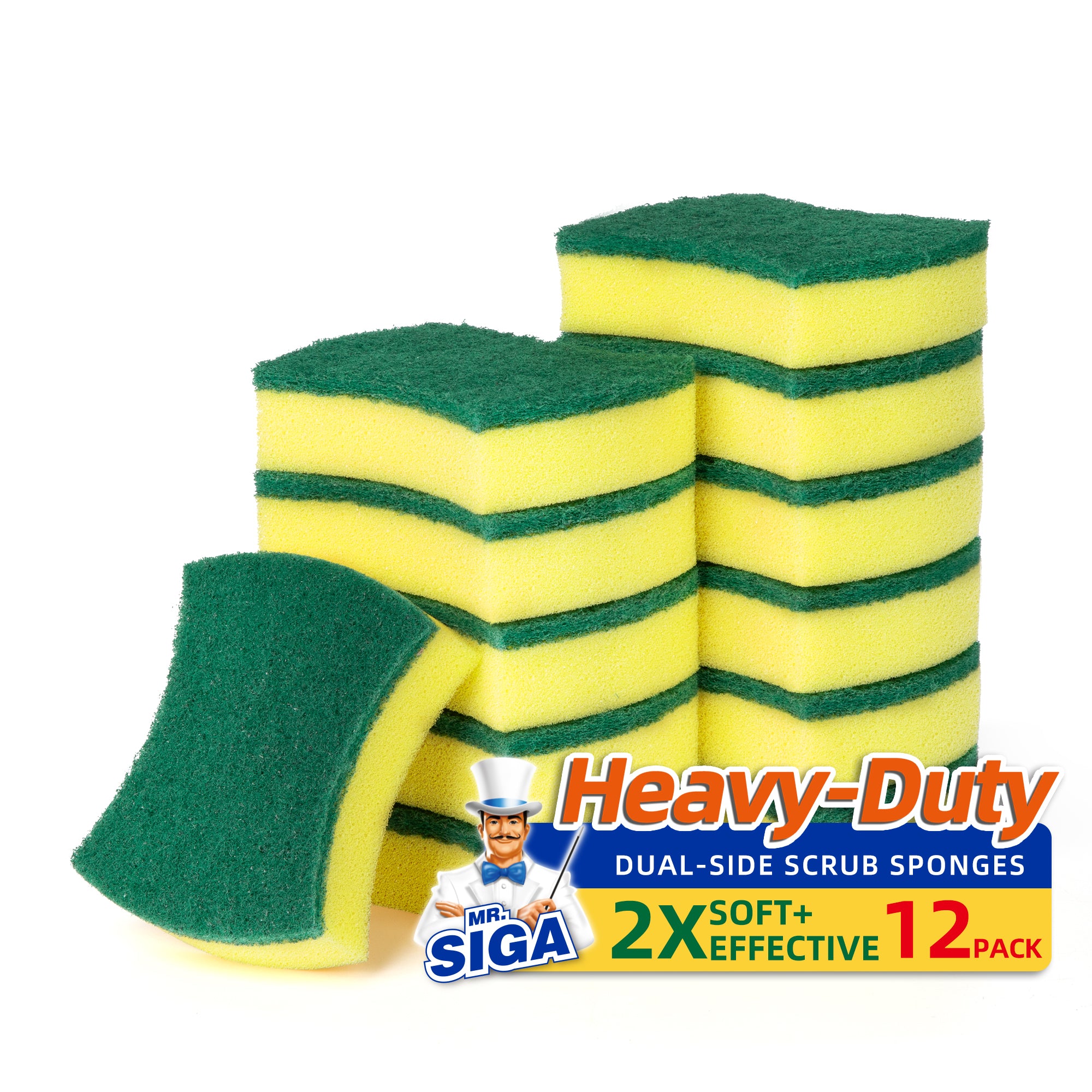 MR.Siga Heavy Duty Scrub Sponge, Dishes, Pots, Pans Cleaning ,12 Pack