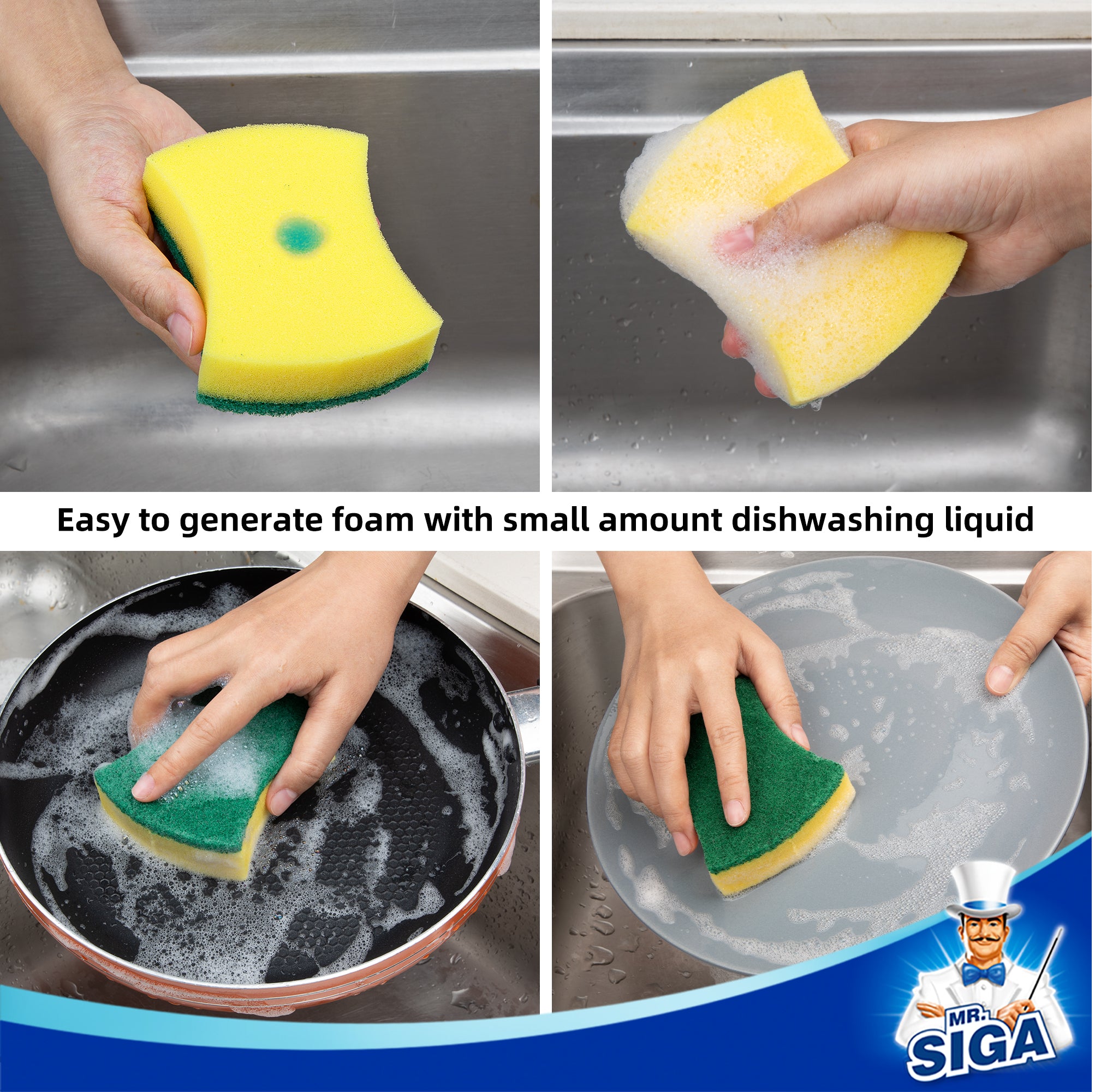 MR.Siga Heavy Duty Scrub Sponge, Dishes, Pots, Pans Cleaning ,12 Pack