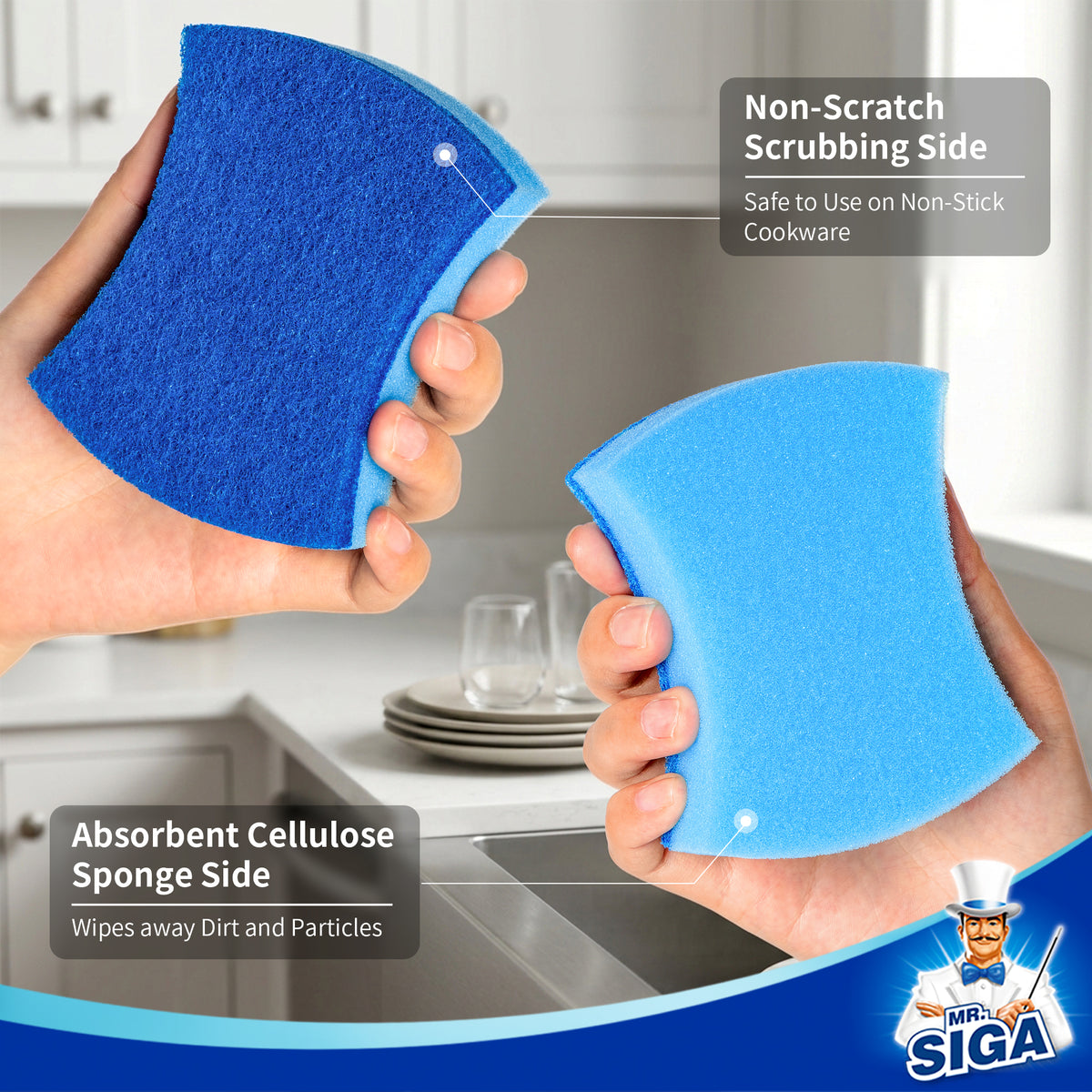 MR.SIGA Non-Scratch Sponge, Cleaning Scrub Sponges for Kitchen,12pack