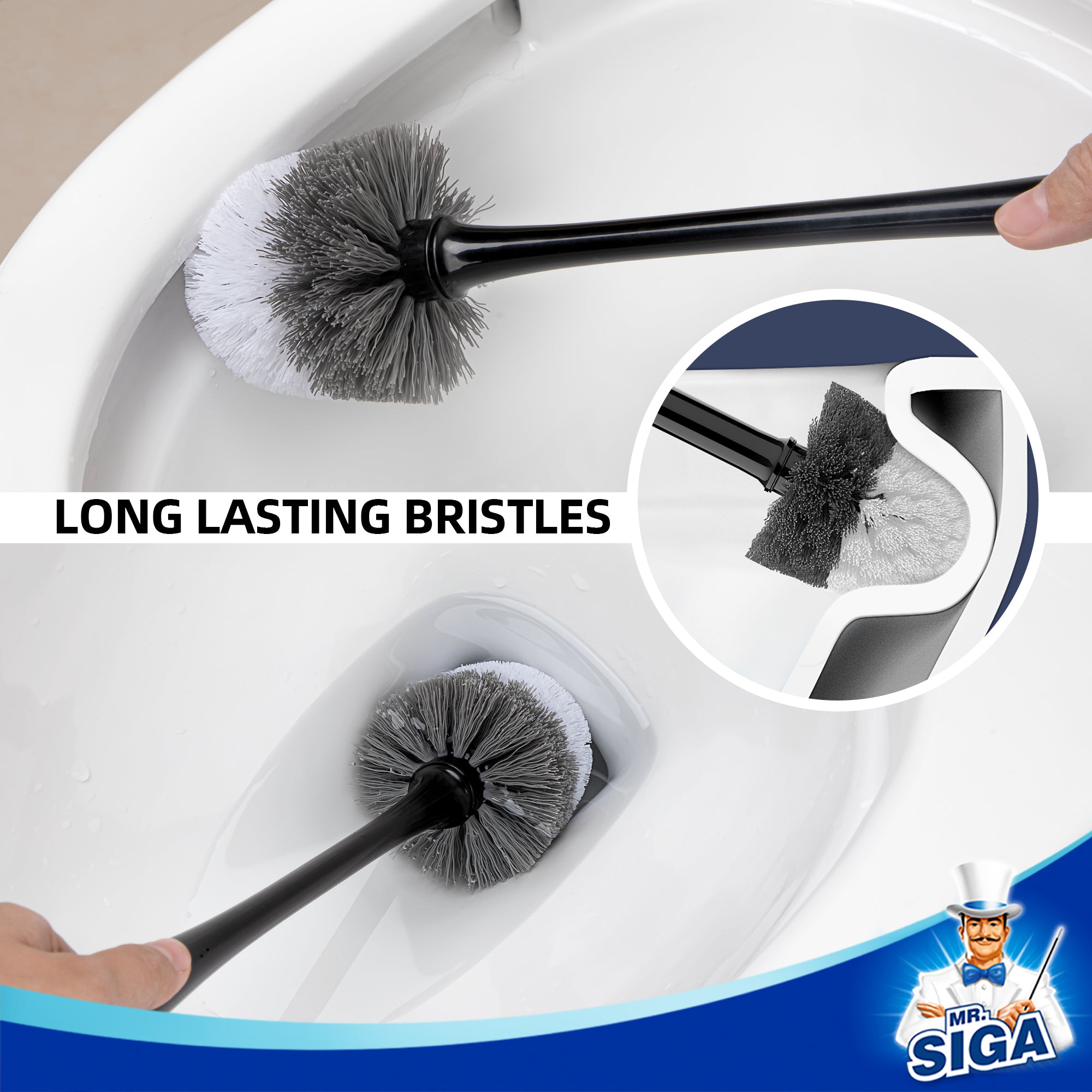 MR.Siga Toilet Plunger and Bowl Brush Combo, Black, 1 Set,for Adult