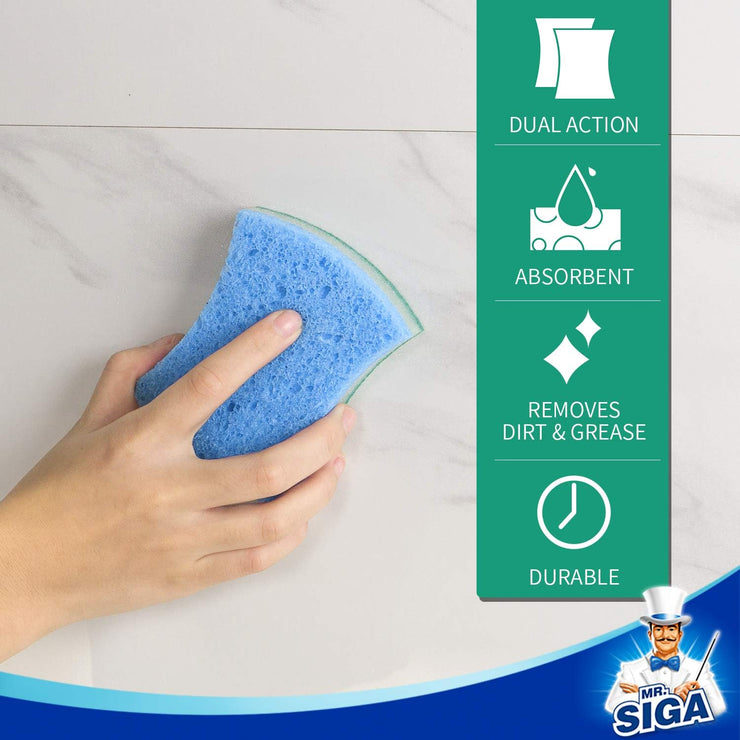 MR.SIGA Multi-Use Cellulose Scrub Sponge, Dual-Sided Dishwashing Sponge for Kitchen, 12 Pack