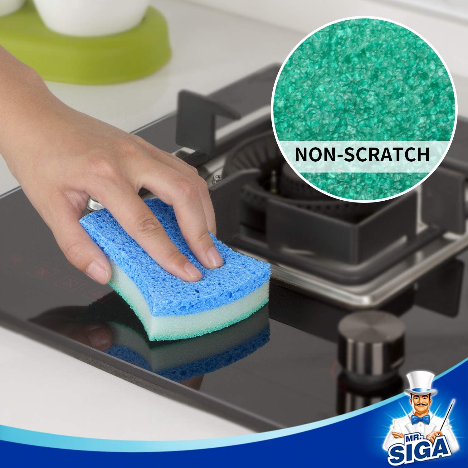 MR.SIGA Multi-Use Cellulose Scrub Sponge, Dual-Sided Dishwashing Sponge for Kitchen, 12 Pack