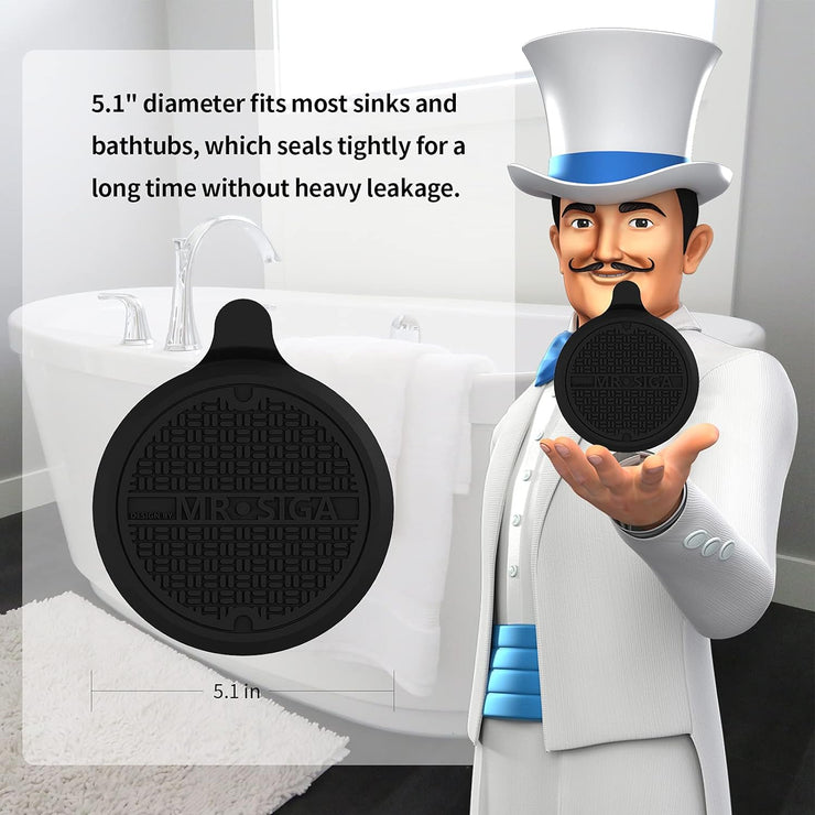 MR.SIGA Silicone Bathtub Stopper, Drain Stopper for Shower, Sink, 5.1" Diameter, Black, 3 Pack